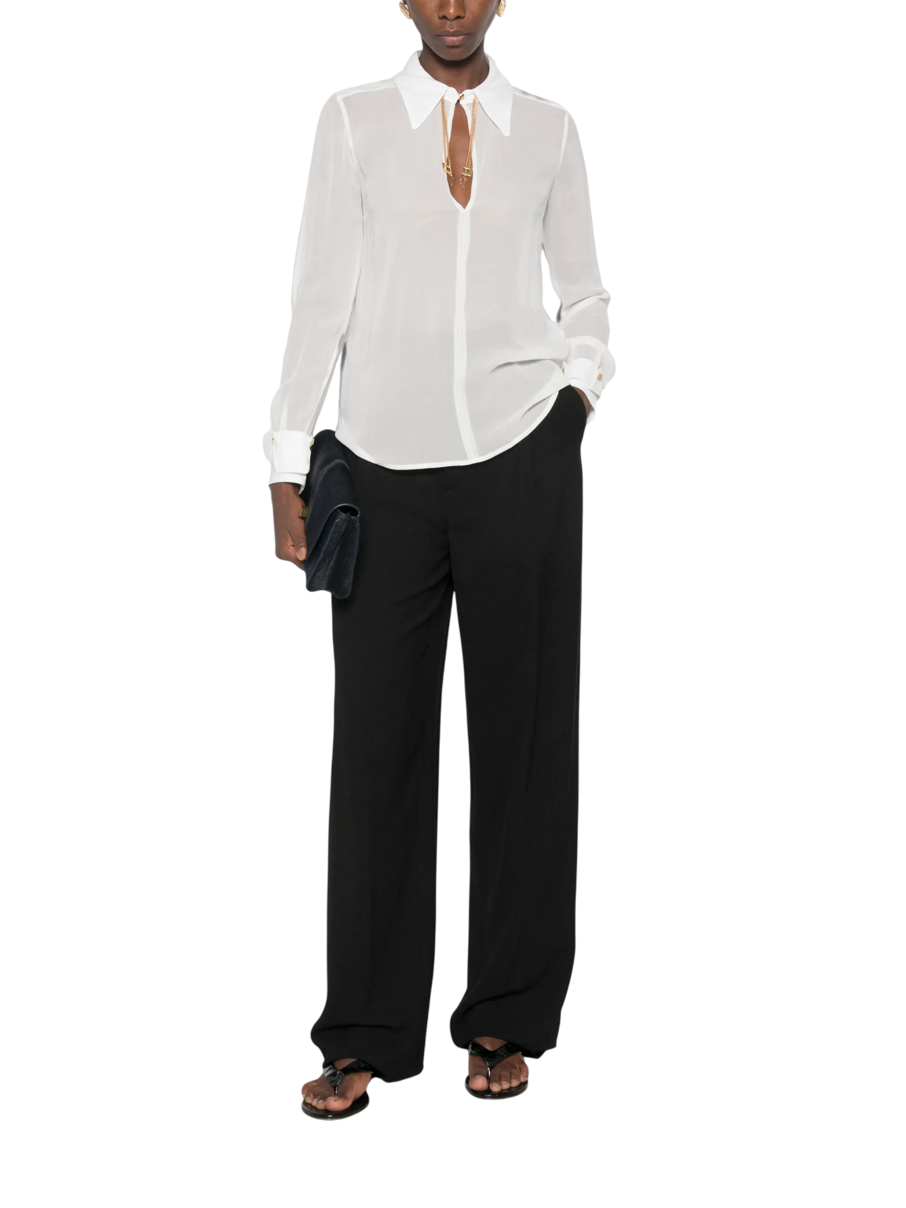 Elisabetta Franchi camicia donna in georgette con charms avorio CA19466 360 ELISABETTA FRANCHI 