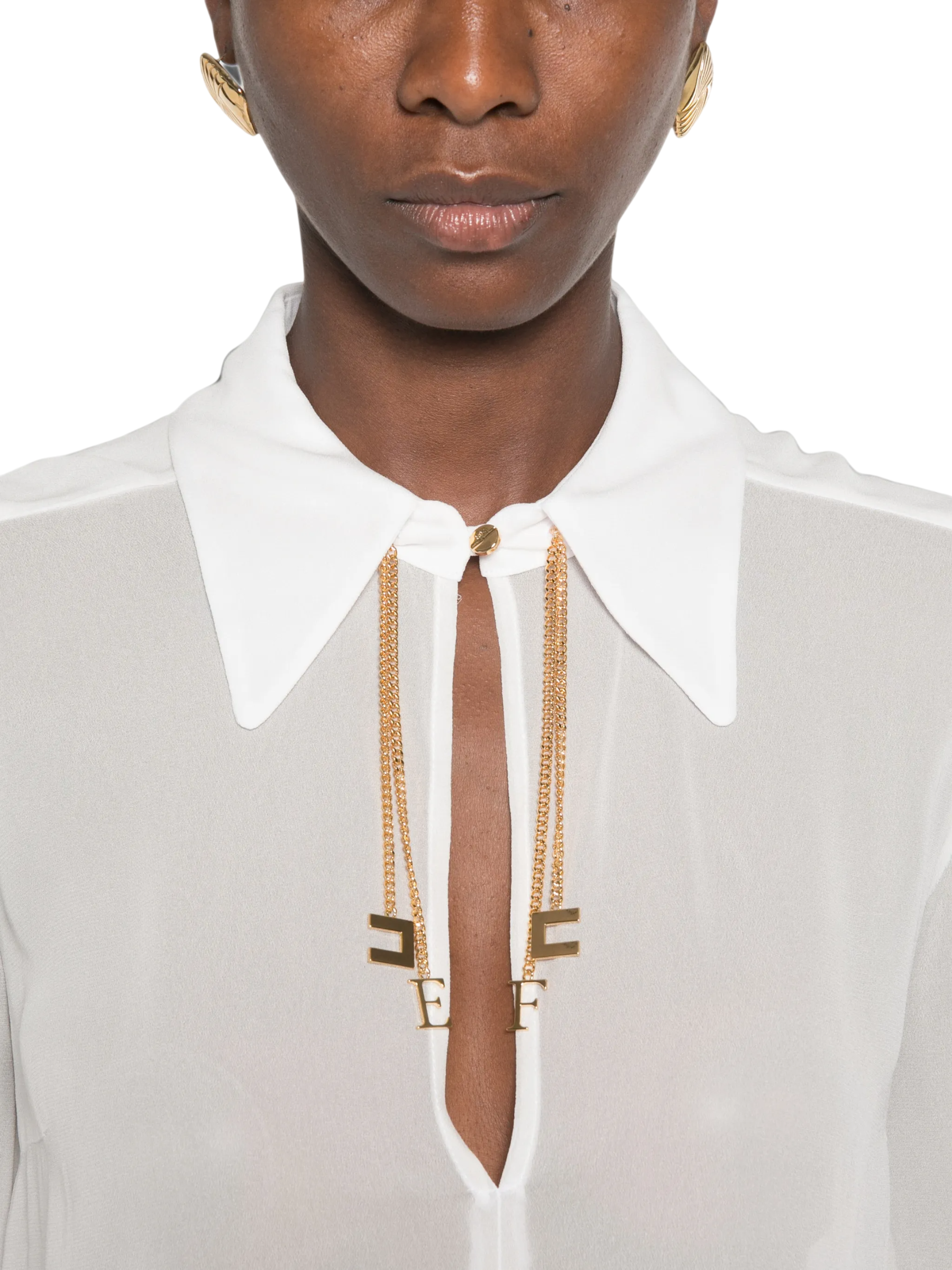 Elisabetta Franchi camicia donna in georgette con charms avorio CA19466 360 ELISABETTA FRANCHI 