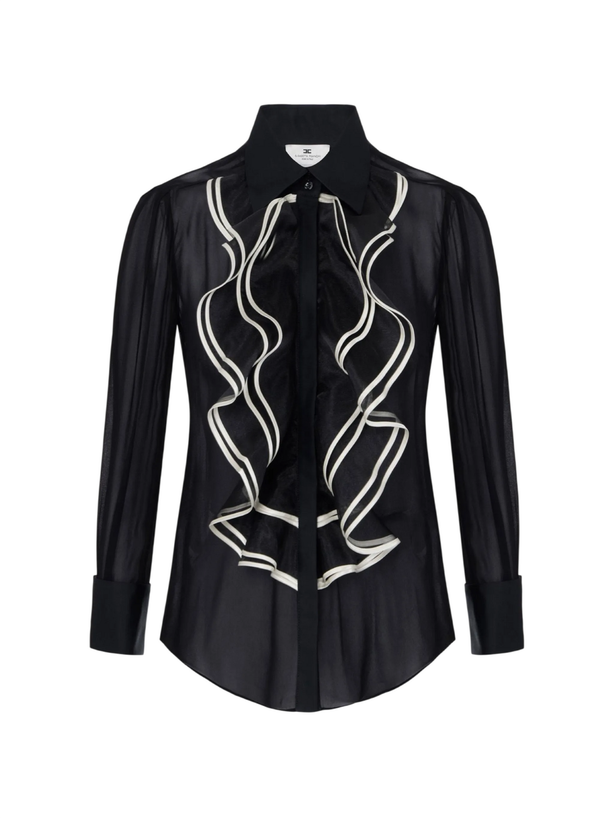 Elisabetta Franchi camicia donna in georgette con rouches nero CA21067 685 ELISABETTA FRANCHI 