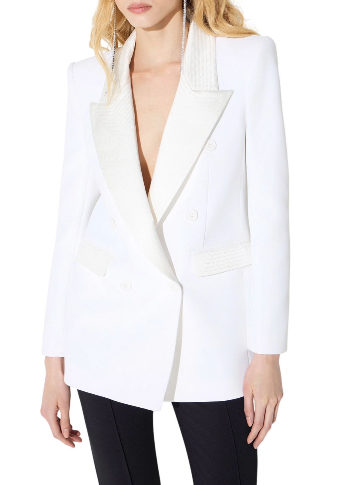 Elisabetta Franchi giacca blazer doppiopetto dettagli satin avorio GI26366 360 ELISABETTA FRANCHI 