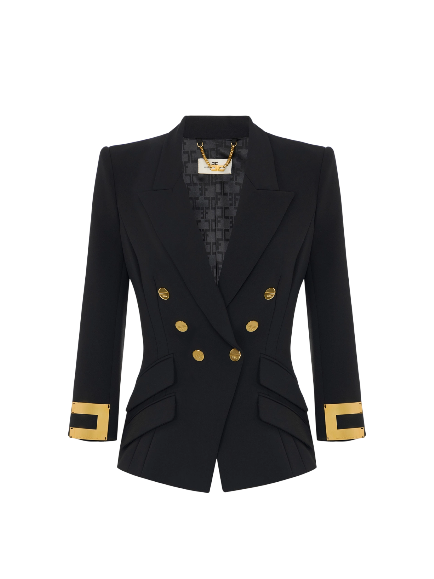 Elisabetta Franchi giacca blazer doppiopetto con dettagli logati nero GI26866 110 ELISABETTA FRANCHI 