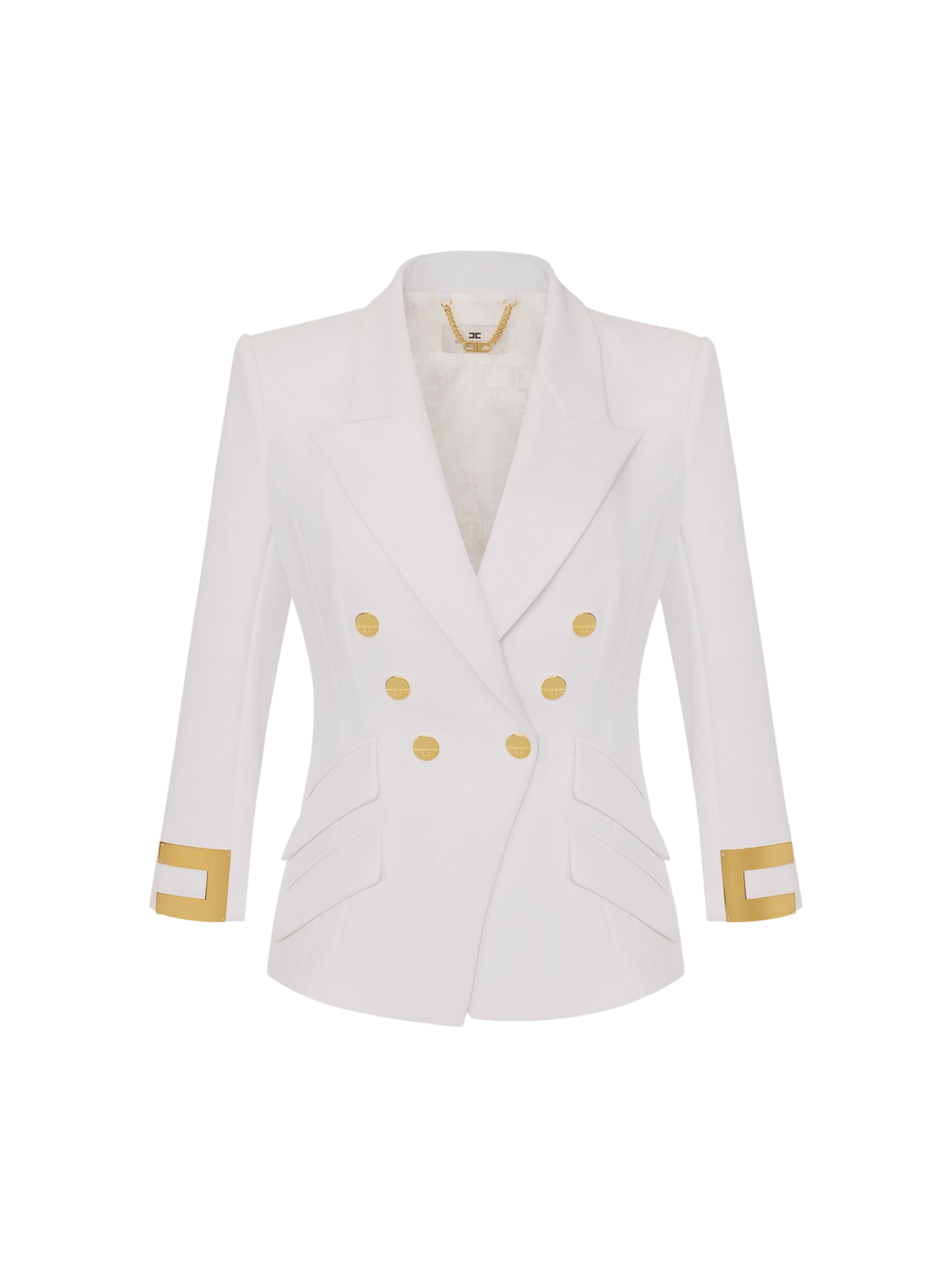 Elisabetta Franchi giacca blazer doppiopetto con dettagli logati avorio GI26866 360 ELISABETTA FRANCHI 