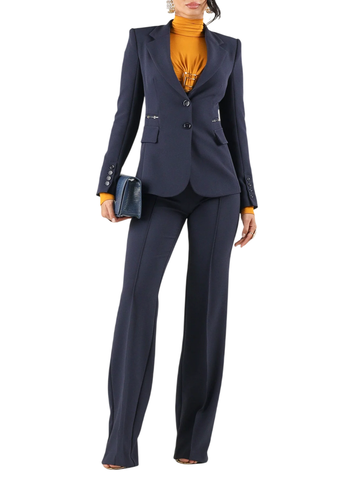 Elisabetta Franchi giacca blazer monopetto con dettagli logati blu GI27466 H88 ELISABETTA FRANCHI 