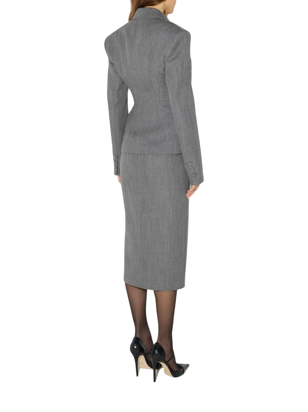 Elisabetta Franchi gonna midi in fresco lana con spacco grigio melange GO25467 431 ELISABETTA FRANCHI 