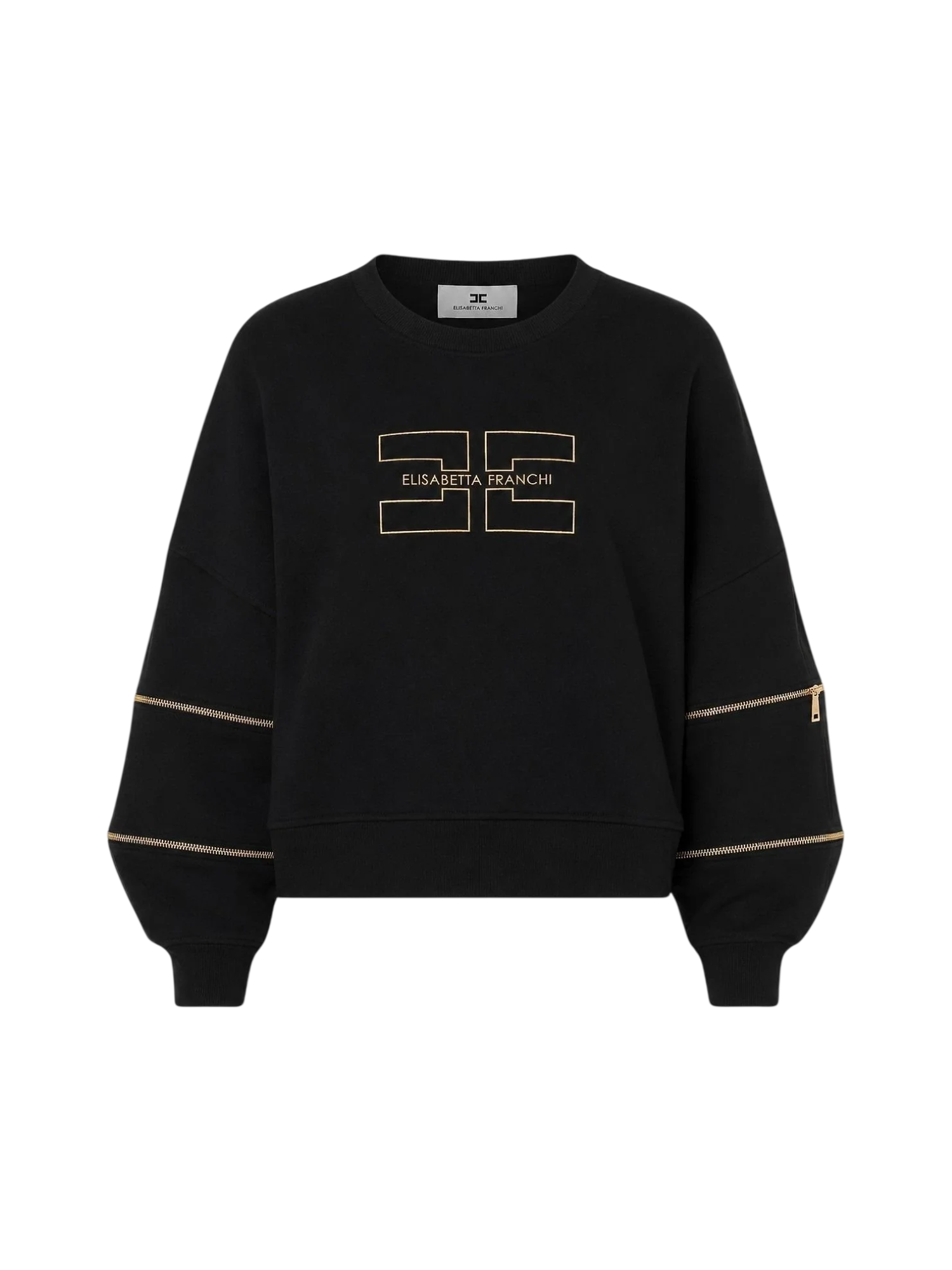 Elisabetta Franchi felpa donna con zip e logo nero MD05P66 110 ELISABETTA FRANCHI 