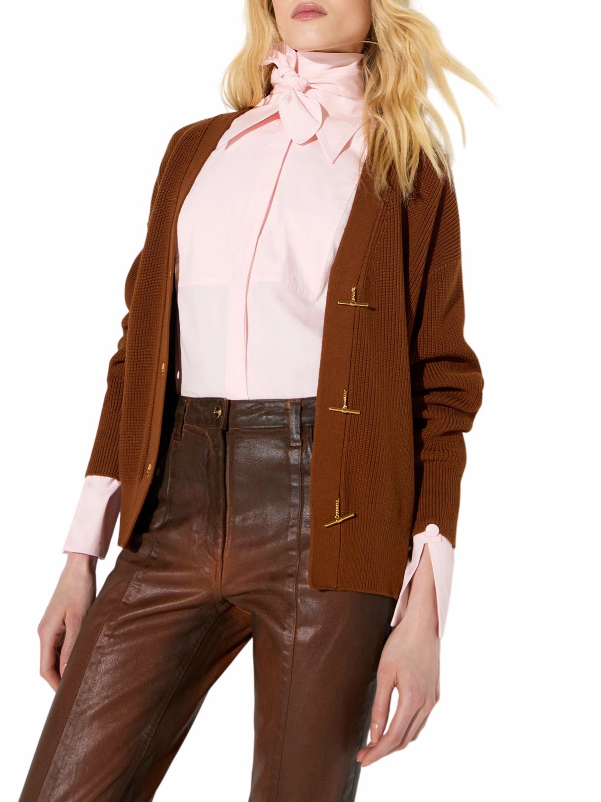 Elisabetta Franchi cardigan over donna con bottoni gioiello marrone MK01S66 FK3 ELISABETTA FRANCHI 