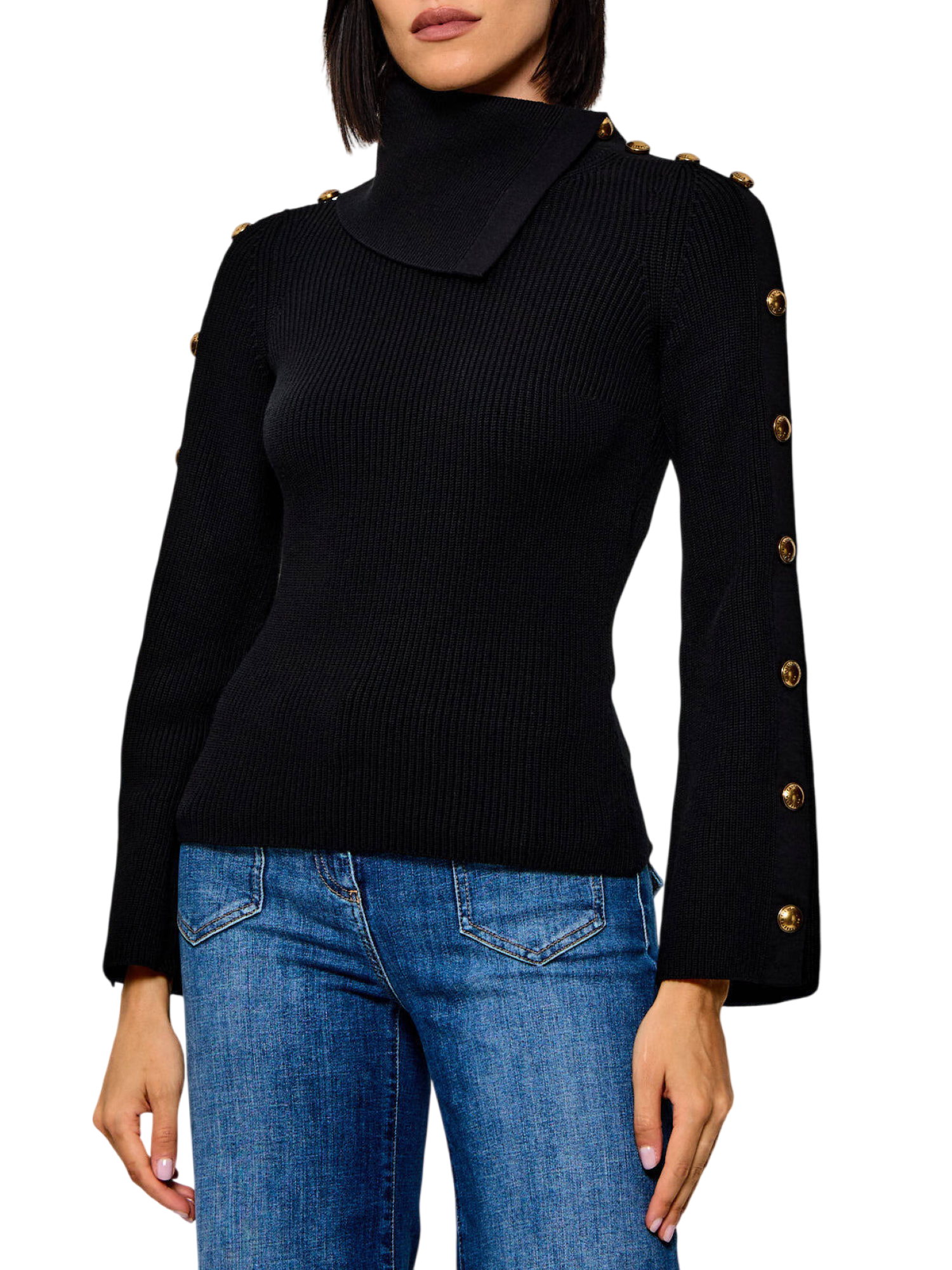 Elisabetta Franchi maglia dolcevita donna con bottoni gioiello nero MK03S66 110 ELISABETTA FRANCHI 