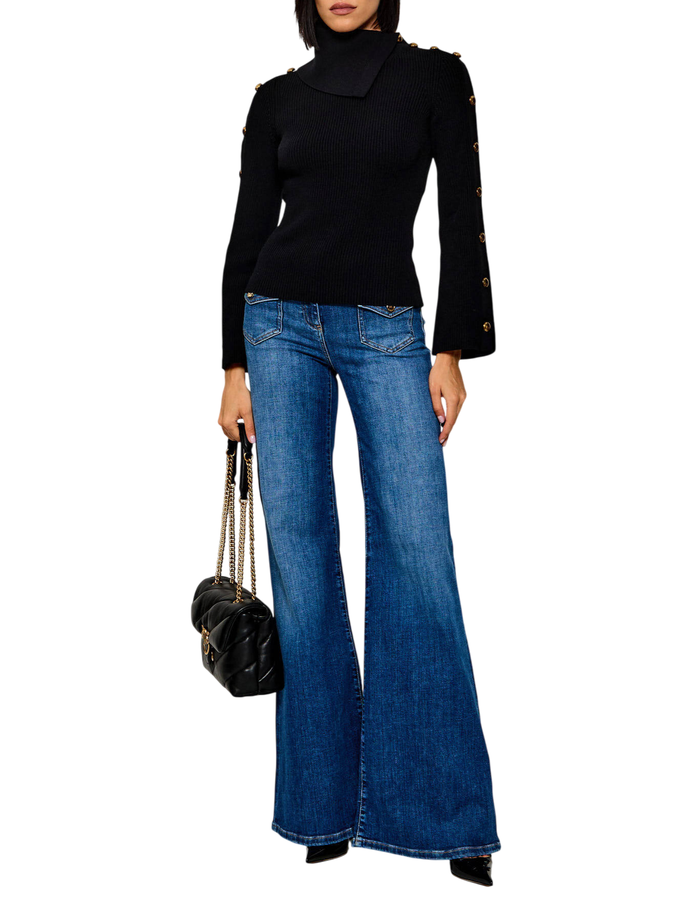 Elisabetta Franchi maglia dolcevita donna con bottoni gioiello nero MK03S66 110 ELISABETTA FRANCHI 