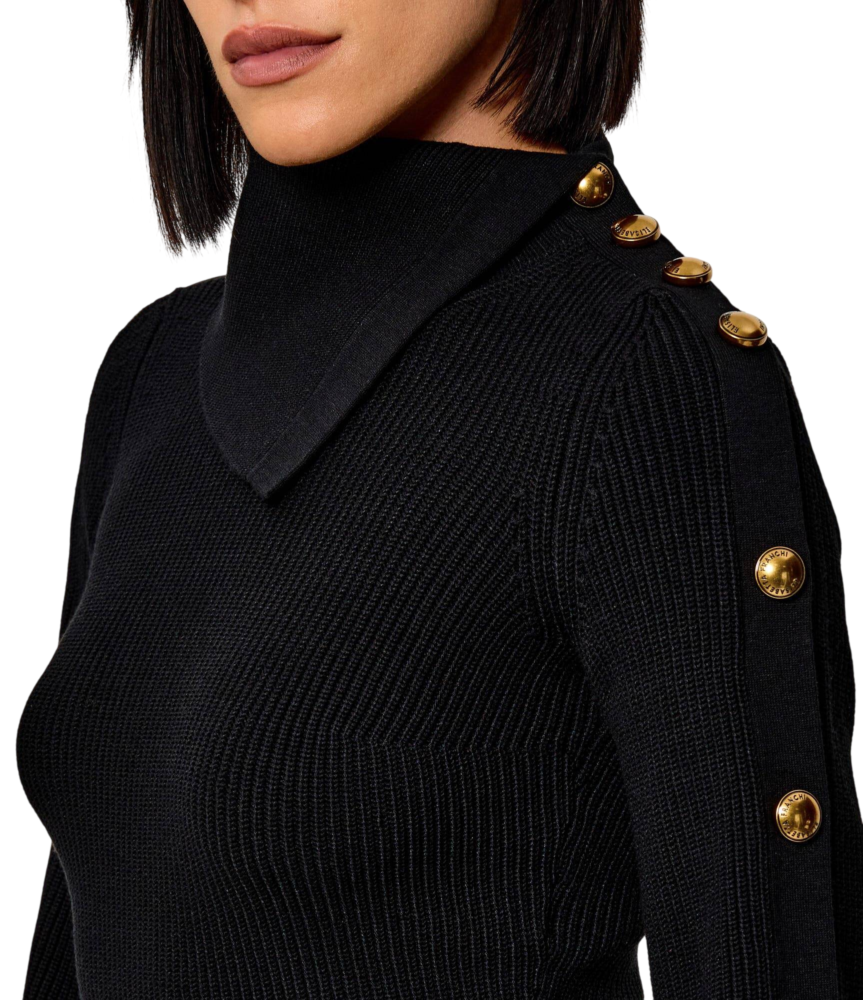 Elisabetta Franchi maglia dolcevita donna con bottoni gioiello nero MK03S66 110 ELISABETTA FRANCHI 
