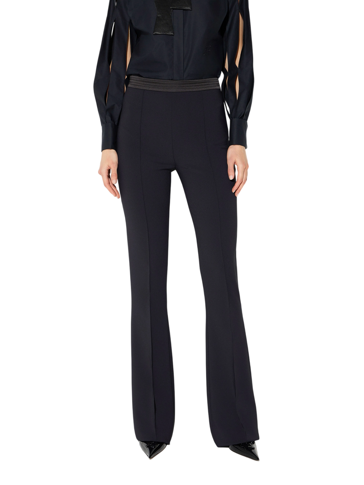 Elisabetta Franchi pantaloni a zampa con banda satin nero PA19366 110 ELISABETTA FRANCHI 