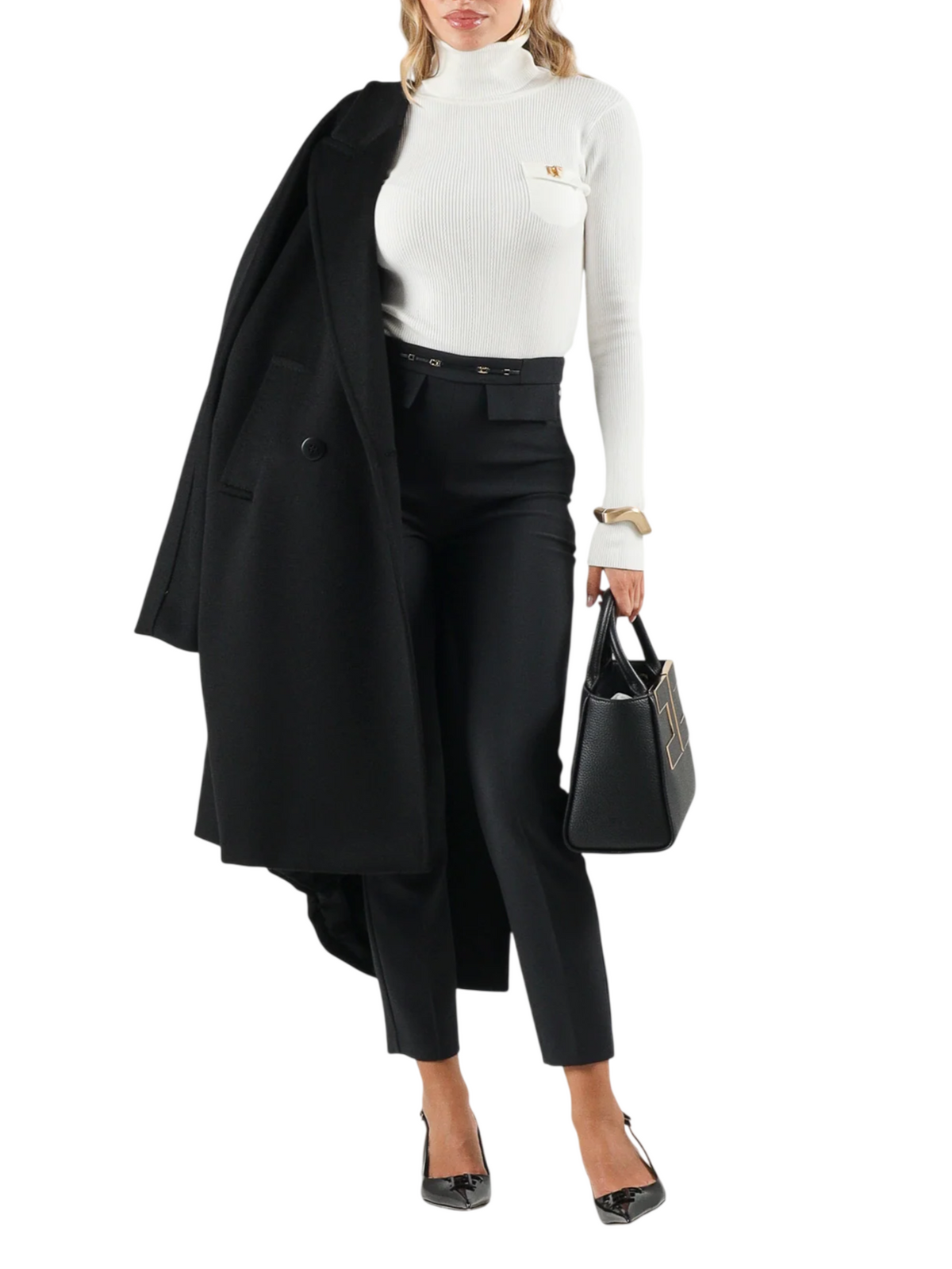 Elisabetta Franchi pantaloni donna in tessuto crepe slim nero PA19566 110 ELISABETTA FRANCHI 