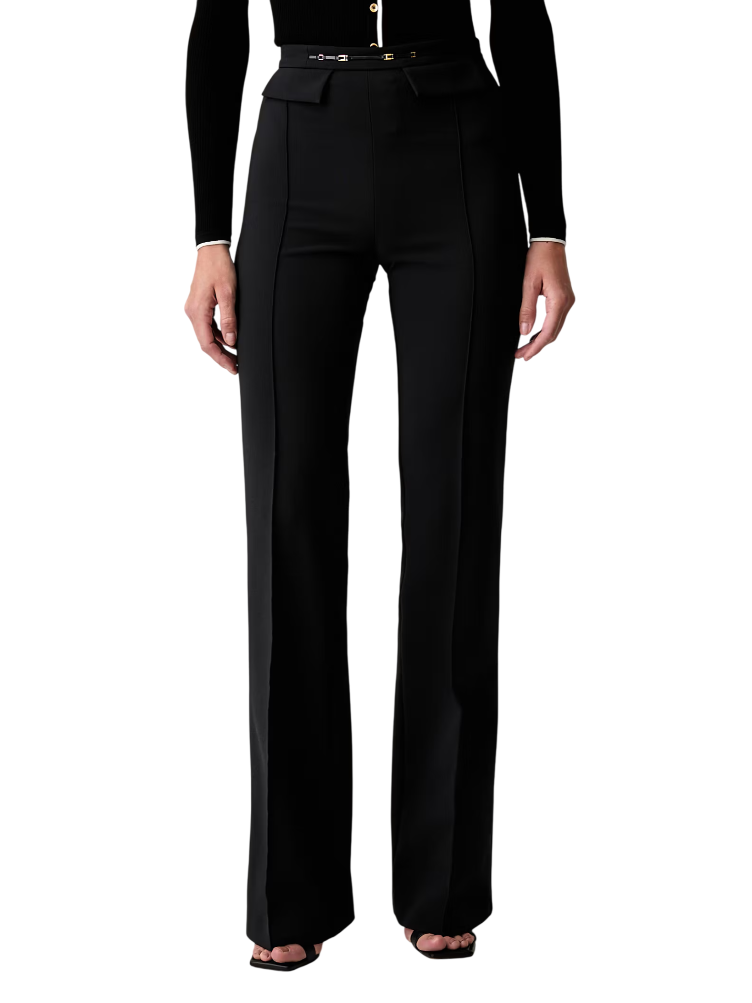 Elisabetta Franchi pantaloni a zampa in tessuto crepe nero PA19666 110 ELISABETTA FRANCHI 