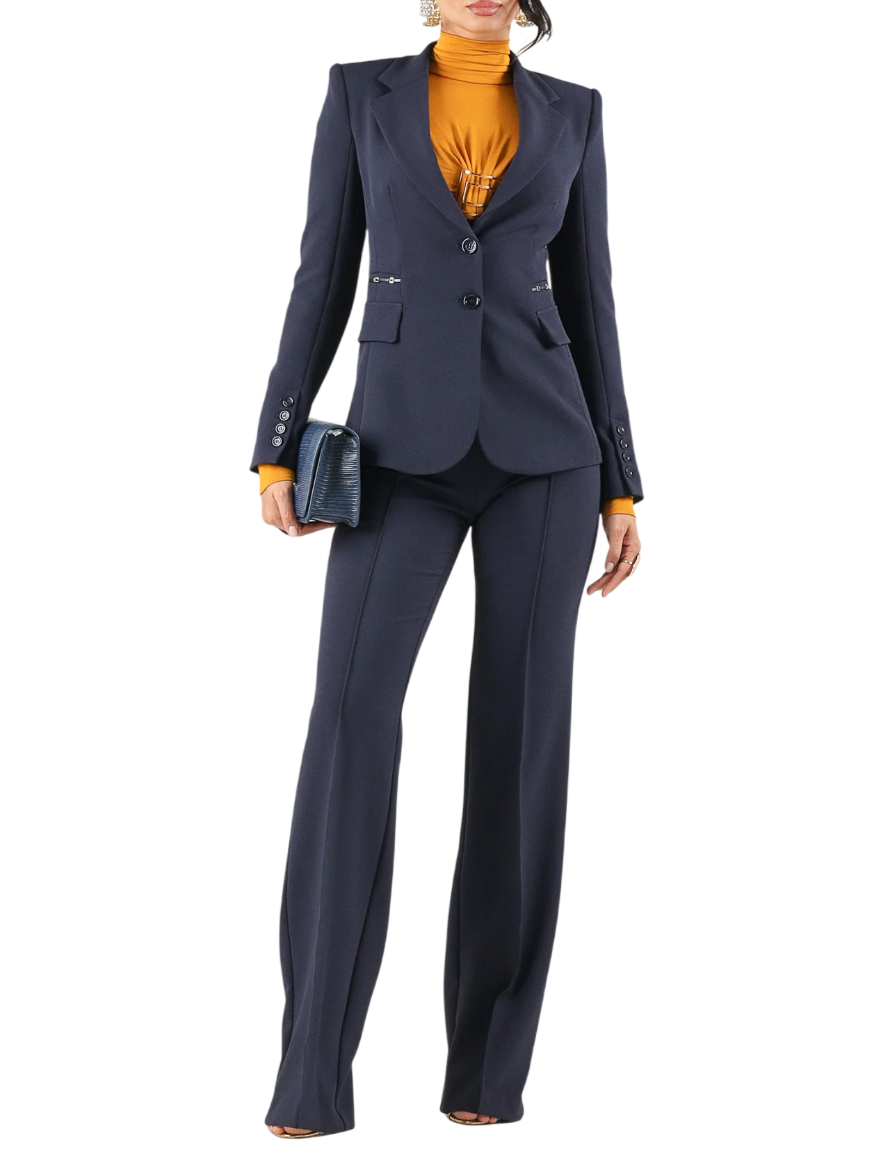 Elisabetta Franchi pantaloni a zampa in tessuto crepe blu PA19666 H88 ELISABETTA FRANCHI 