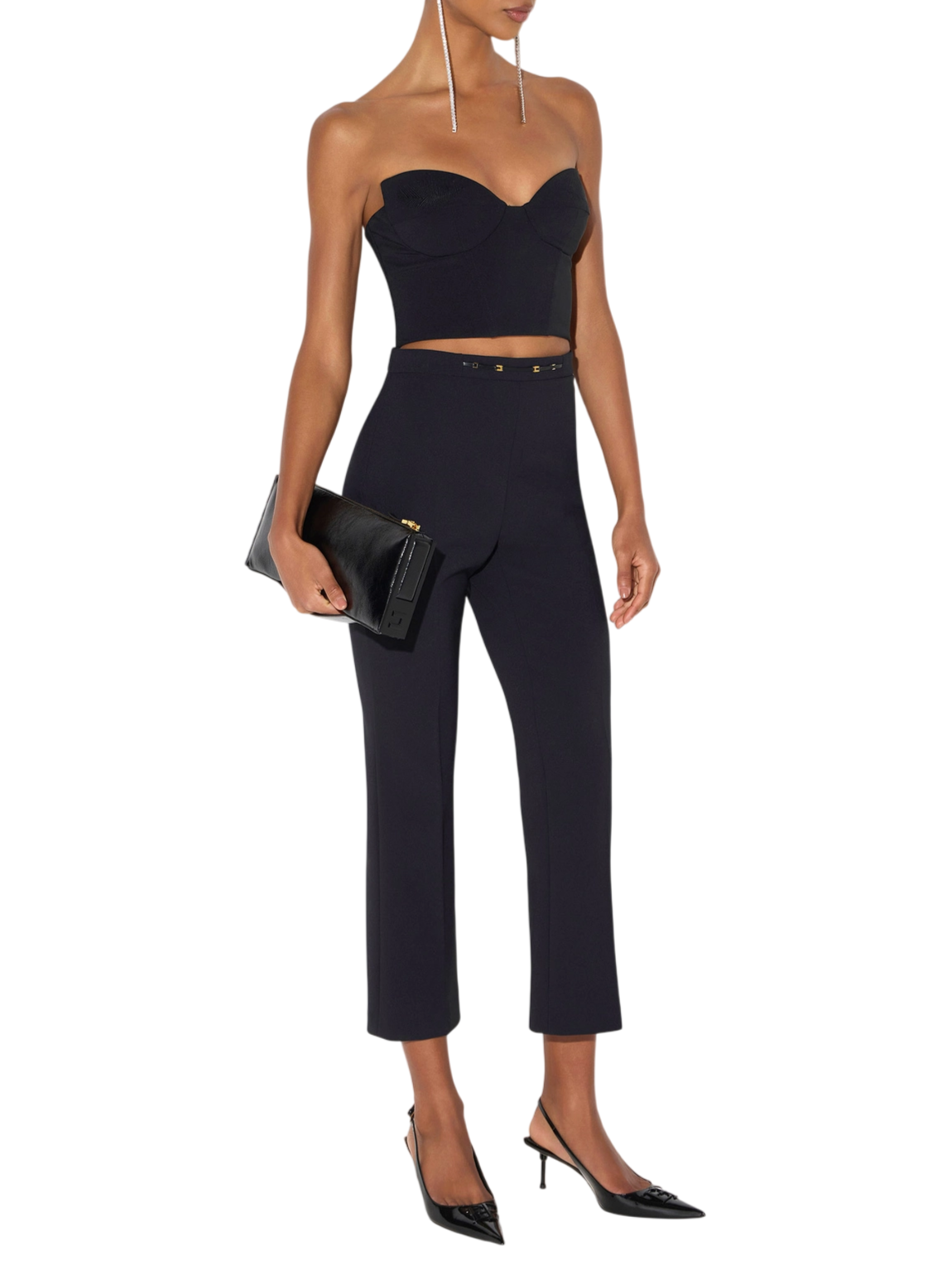 Elisabetta Franchi pantaloni donna trumpet crop in crepe nero PA19866 110 ELISABETTA FRANCHI 
