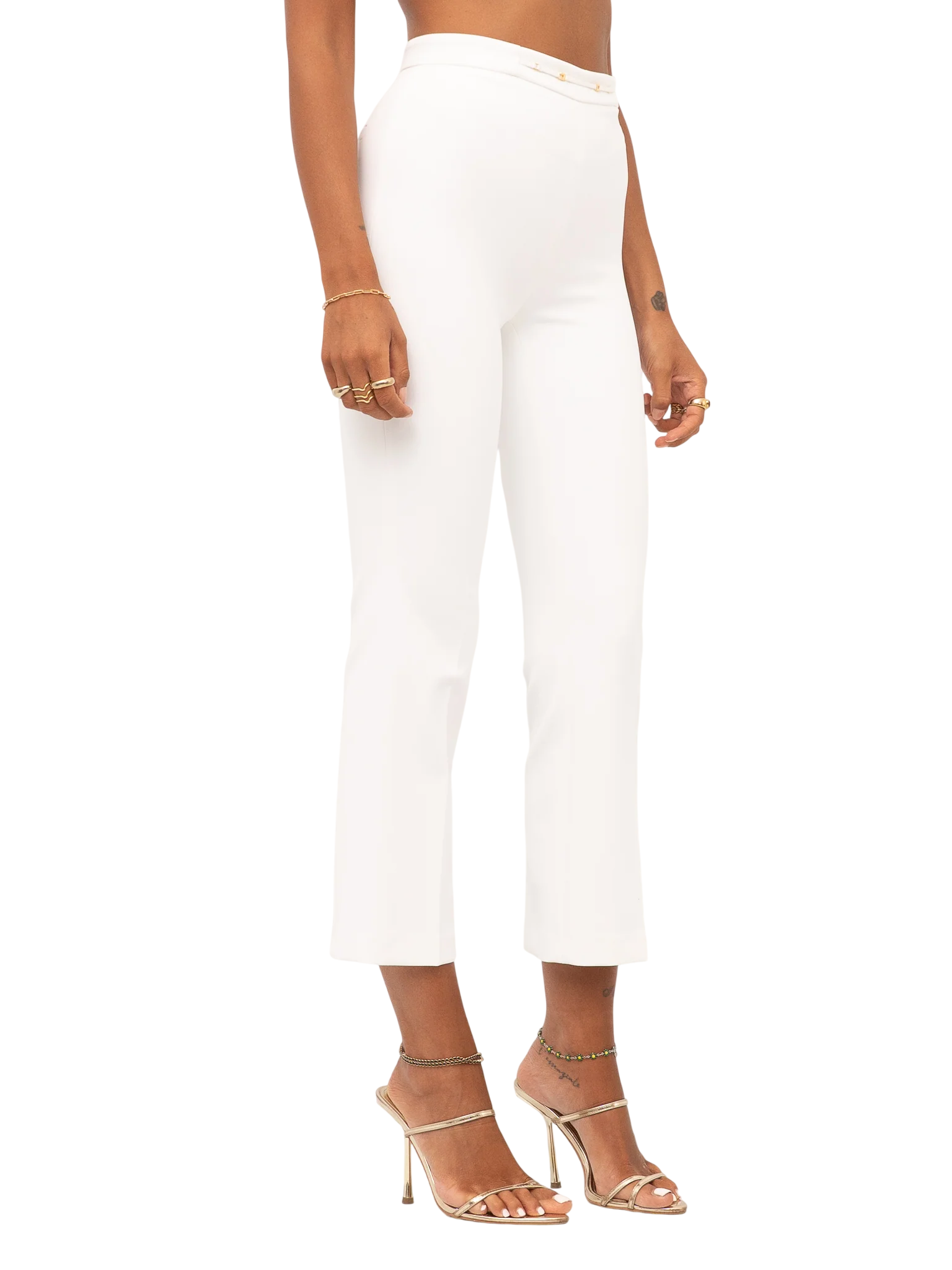 Elisabetta Franchi pantaloni donna trumpet crop in crepe avorio PA19866 360 ELISABETTA FRANCHI 