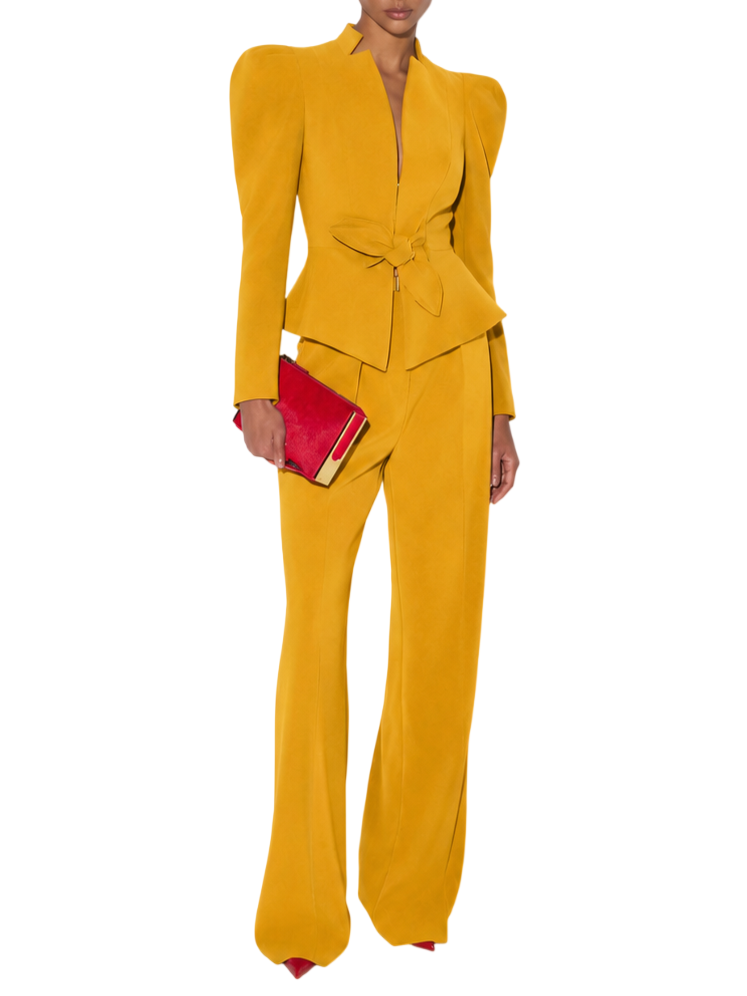 Elisabetta Franchi pantaloni palazzo con pinces e cintura giallo ambra PA20766 940 ELISABETTA FRANCHI 
