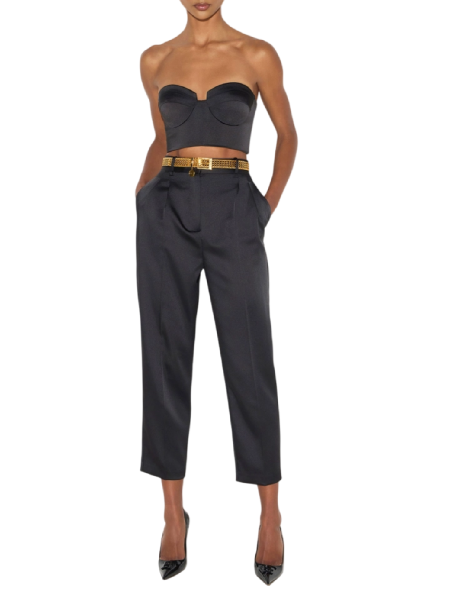 Elisabetta Franchi top crop in raso donna nero TO06966 110 ELISABETTA FRANCHI 