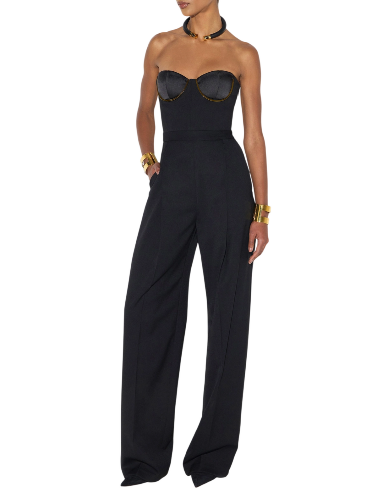 Elisabetta Franchi tuta jumpsuit lunga in tessuto fresca lana nero TU07567 110 ELISABETTA FRANCHI 