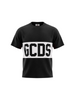GCDS T-shirt bambino con banda logo nero bianco