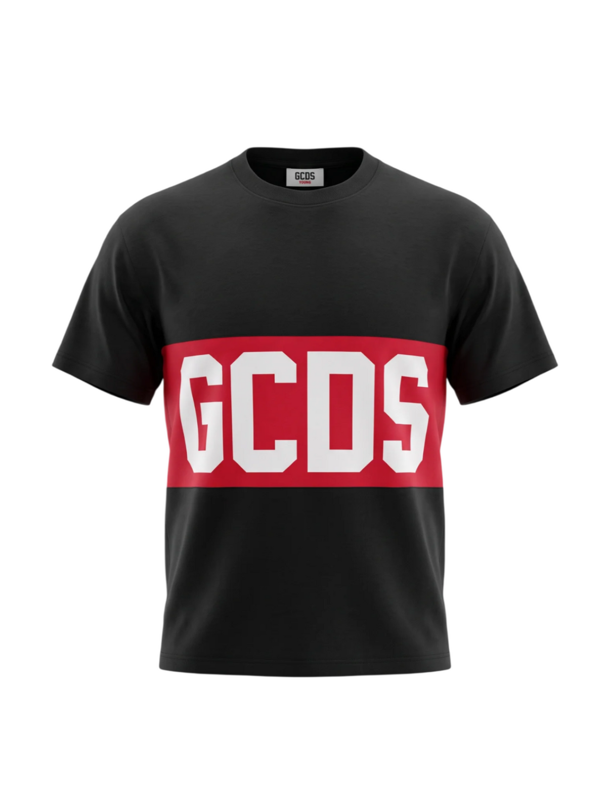 GCDS T-shirt bambino con banda logo nero rosso Z0UJQC585J105 999R GCDS 