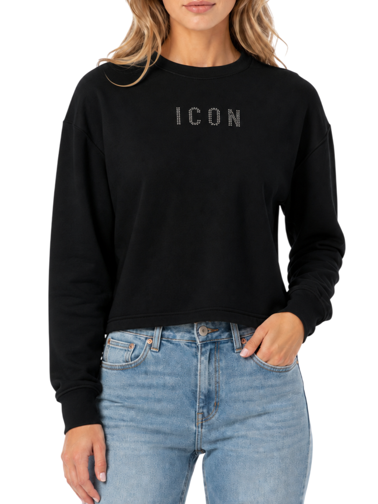 Icon felpa donna con logo strass nero IDF034 NERO ICON 