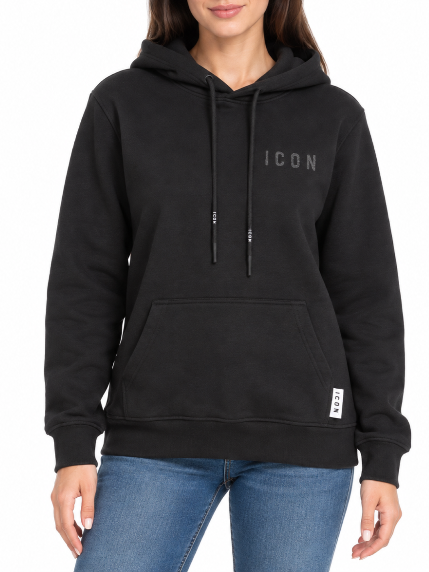 Icon felpa con cappuccio donna con logo glitter nero IDPREF001 NERO ICON 