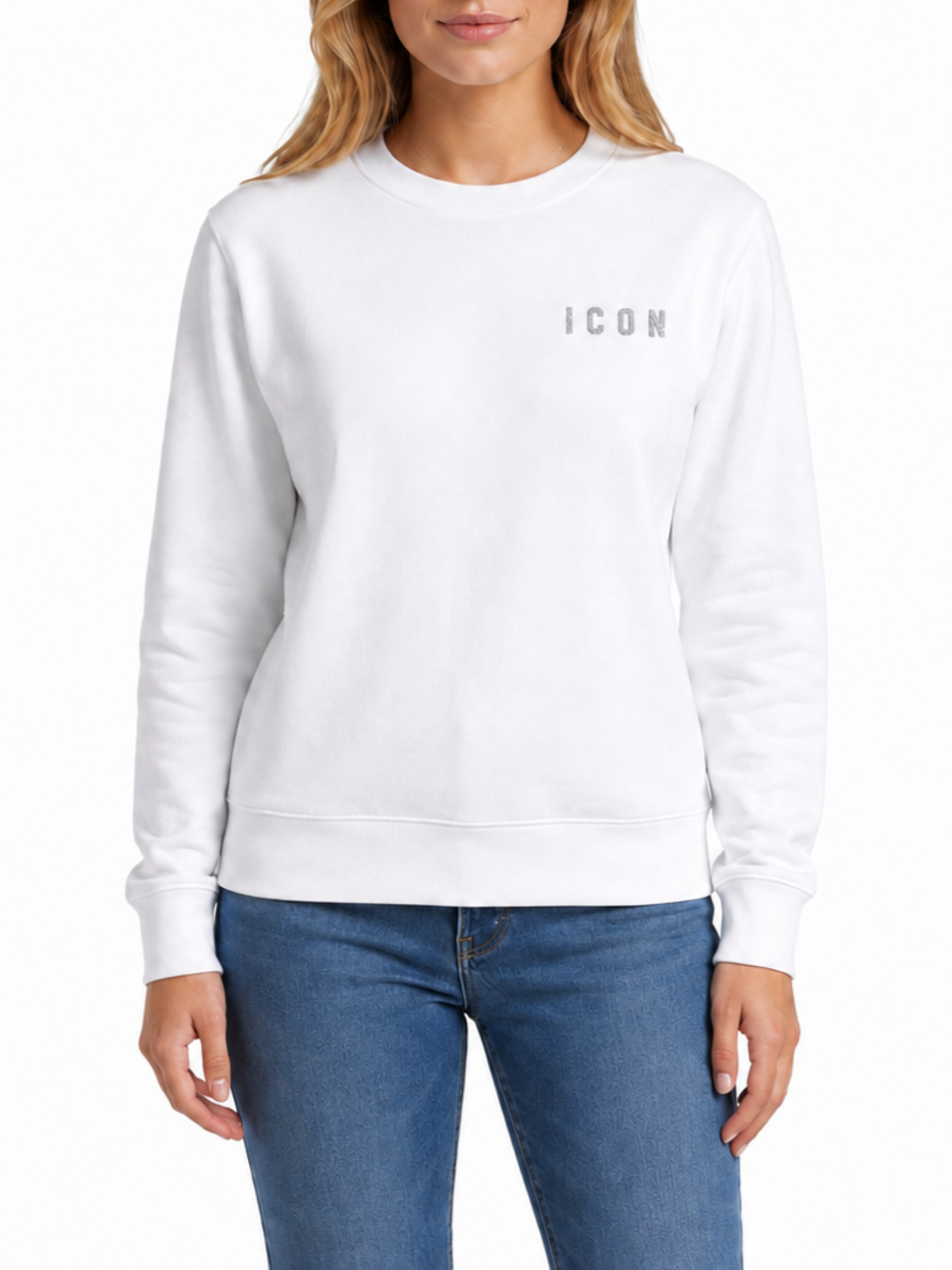 Icon felpa girocollo donna con logo glitter panna IDPREF002 OFF WHITE ICON 