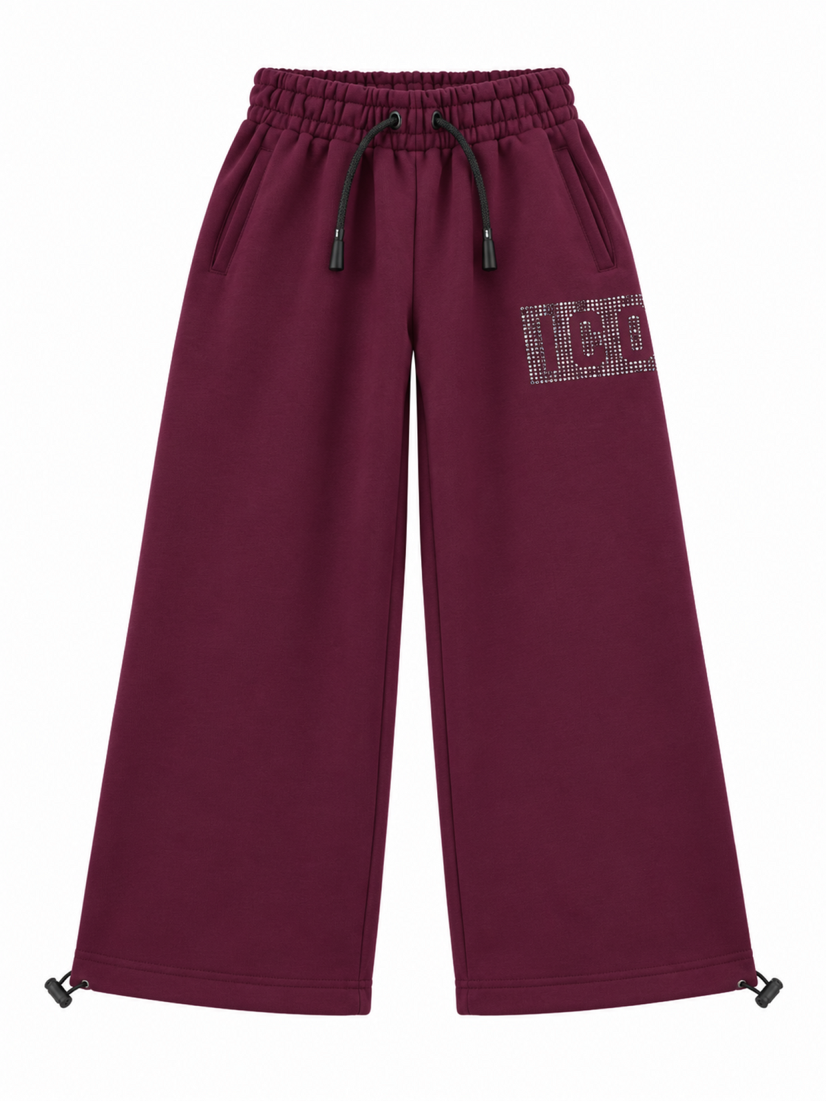Icon pantaloni bambina wide leg con logo strass borgogna IGSP001385 5006 ICON 