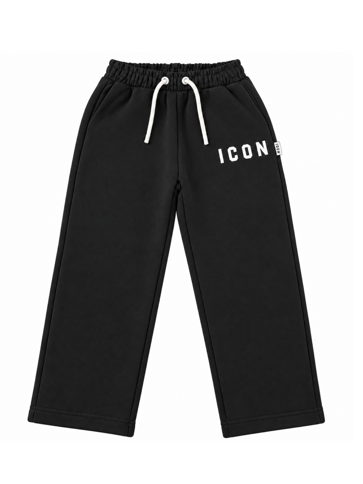 Icon pantaloni bambino gamba larga in misto cotone felpato nero IGSP001391 9000 ICON 