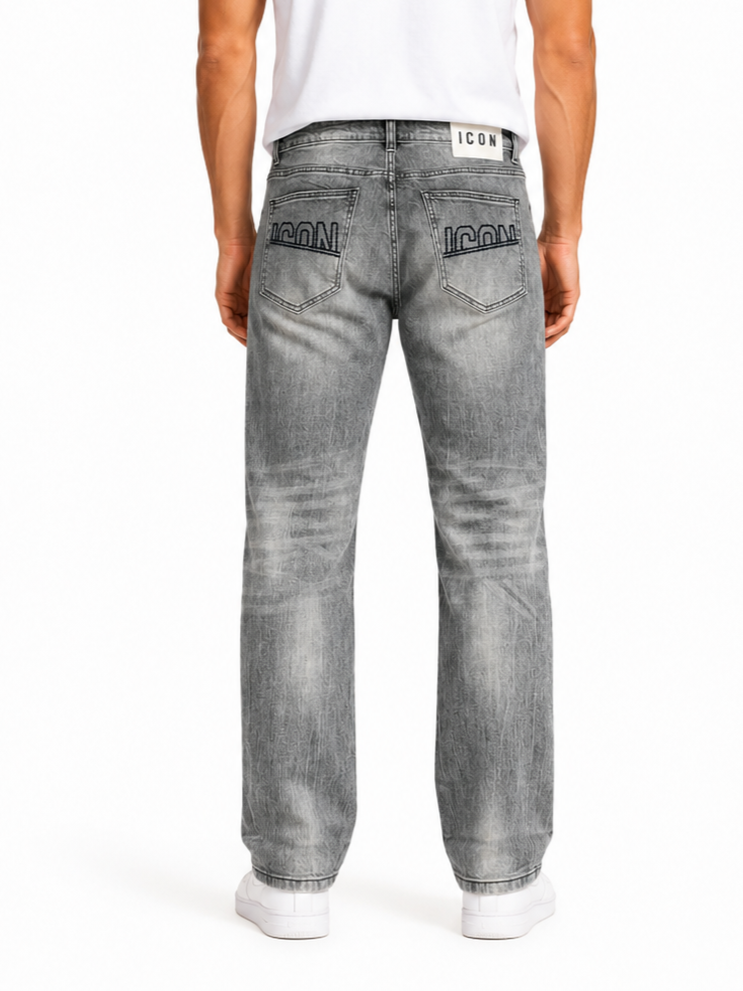 Icon jeans uomo gamba dritta con catenella lavaggio grigio IUD039 GREY ICON 