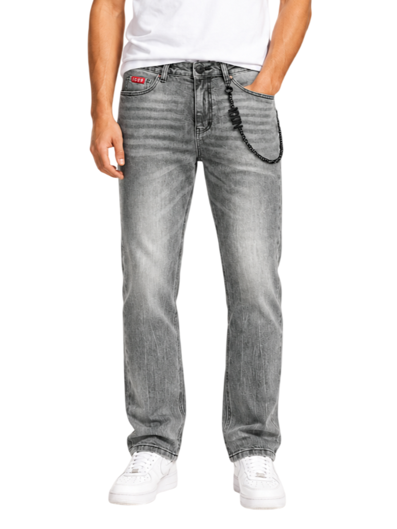 Icon jeans uomo gamba dritta con catenella lavaggio grigio IUD039 GREY ICON 