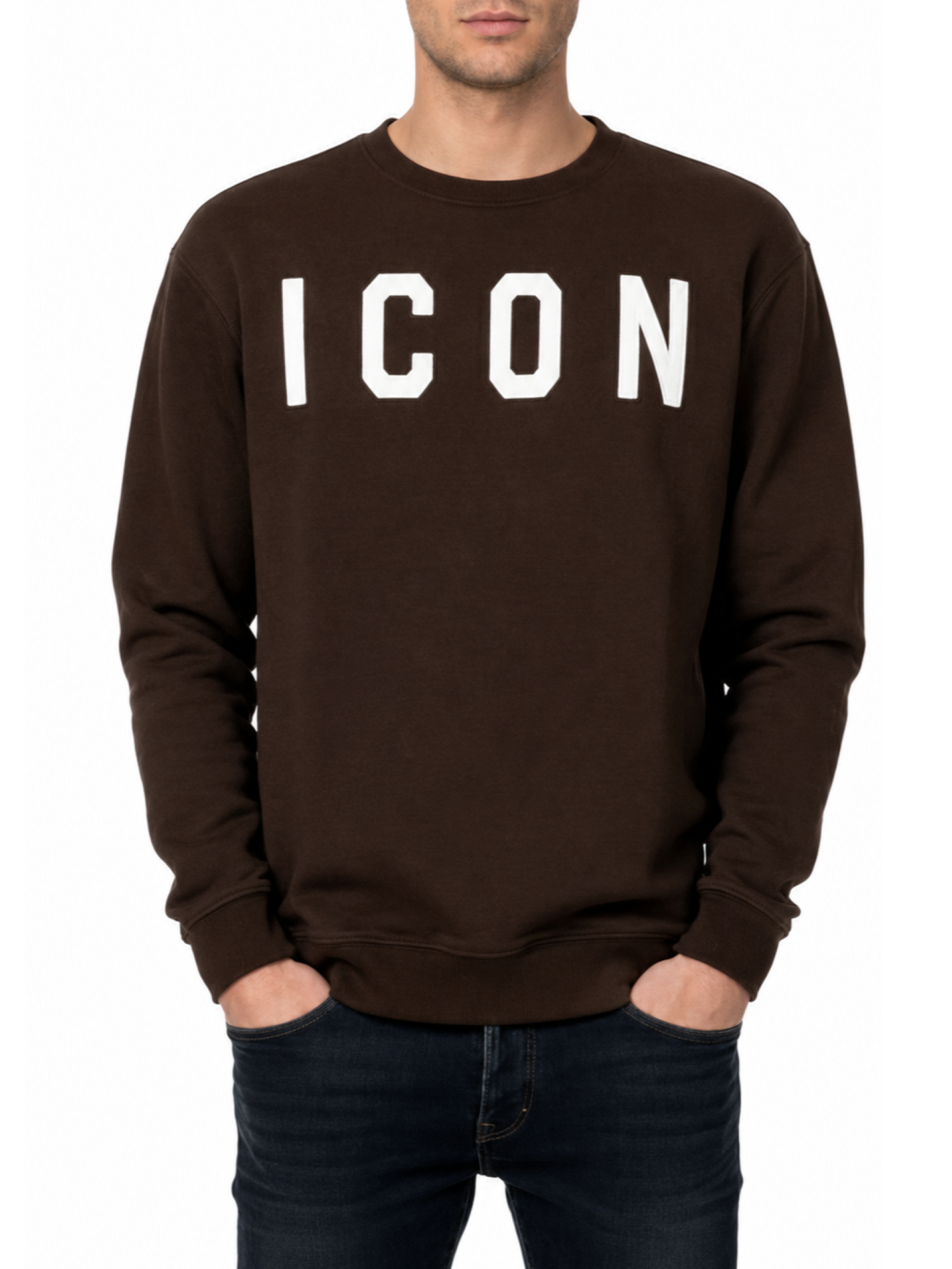 Icon felpa uomo in cotone felpato stampa logo marrone IUF008C MORO ICON 