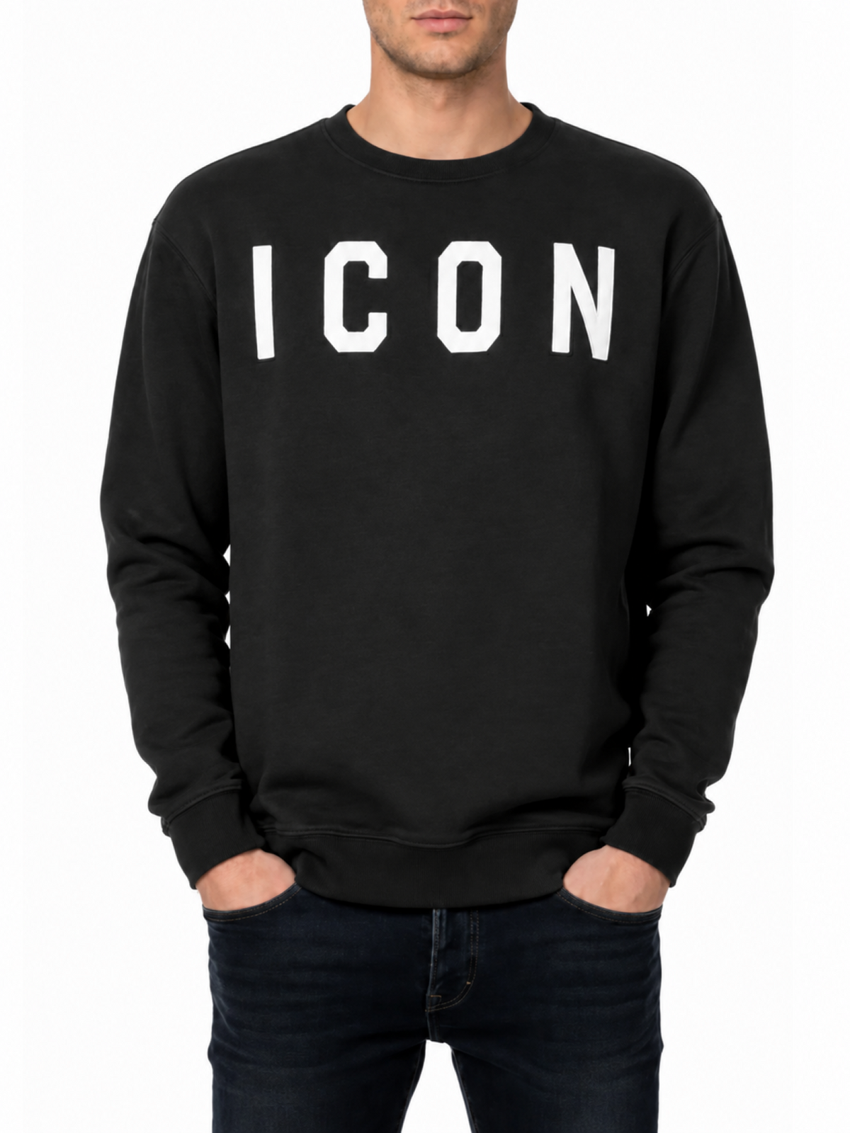 Icon felpa uomo in cotone felpato stampa logo antracite bianco IUF008C PIOMBO ICON 