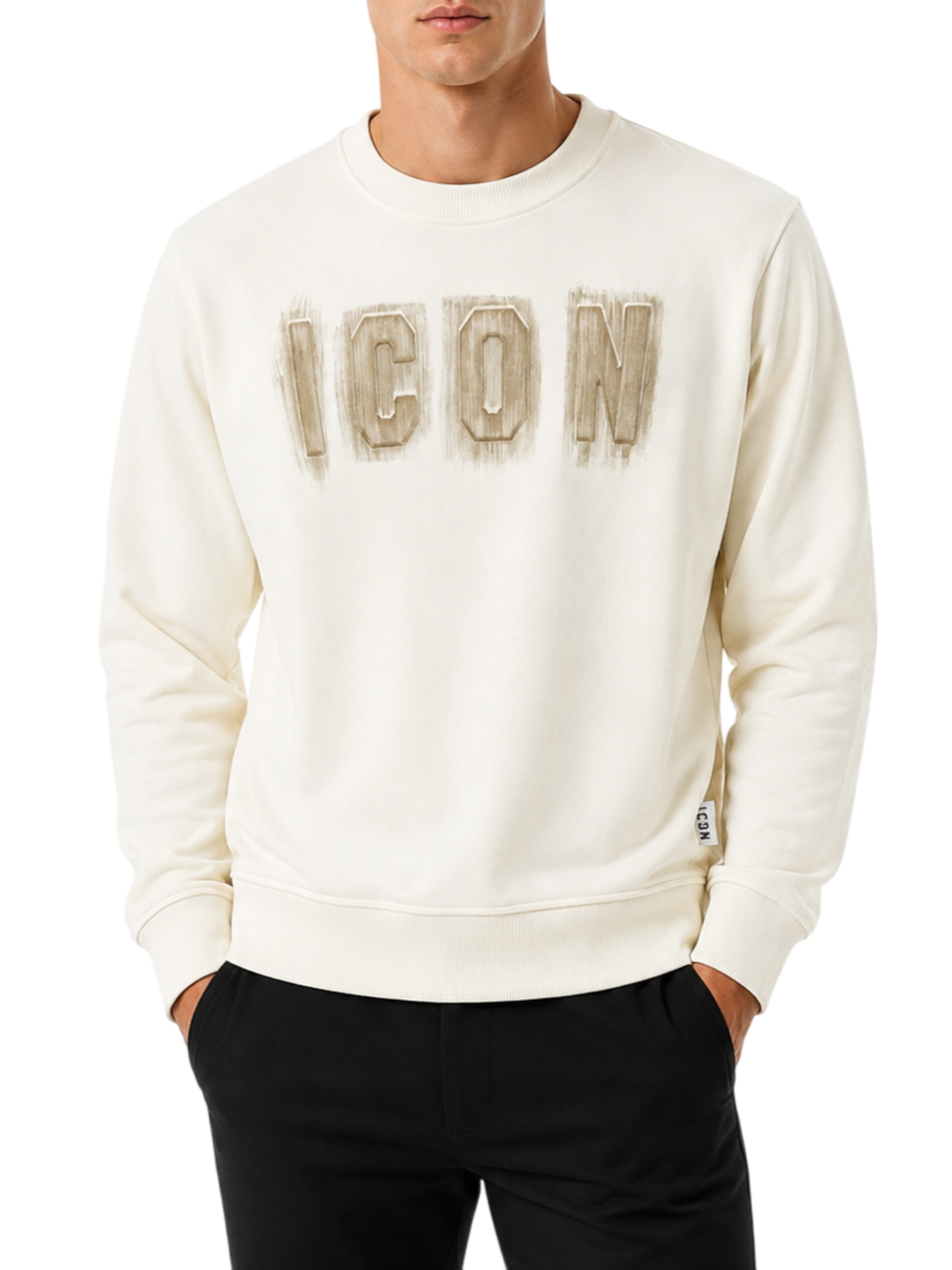 Icon felpa uomo con logo sfumato panna IUF068 OFF WHITE ICON 