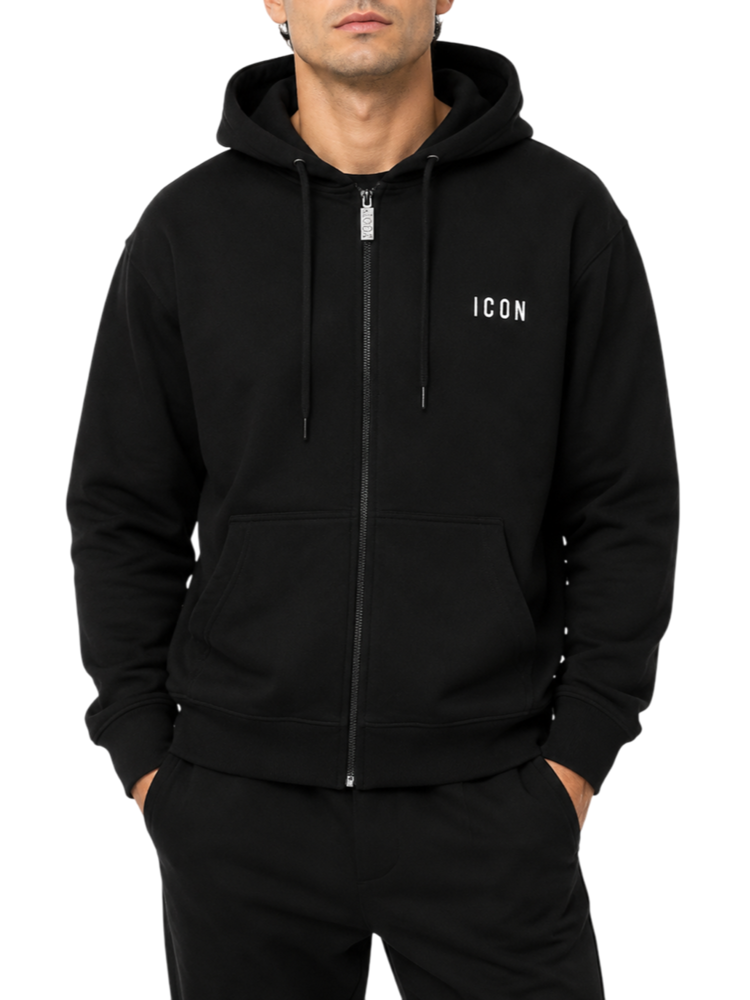 Icon felpa uomo con zip e cappuccio nero IUPREF005 NERO ICON 