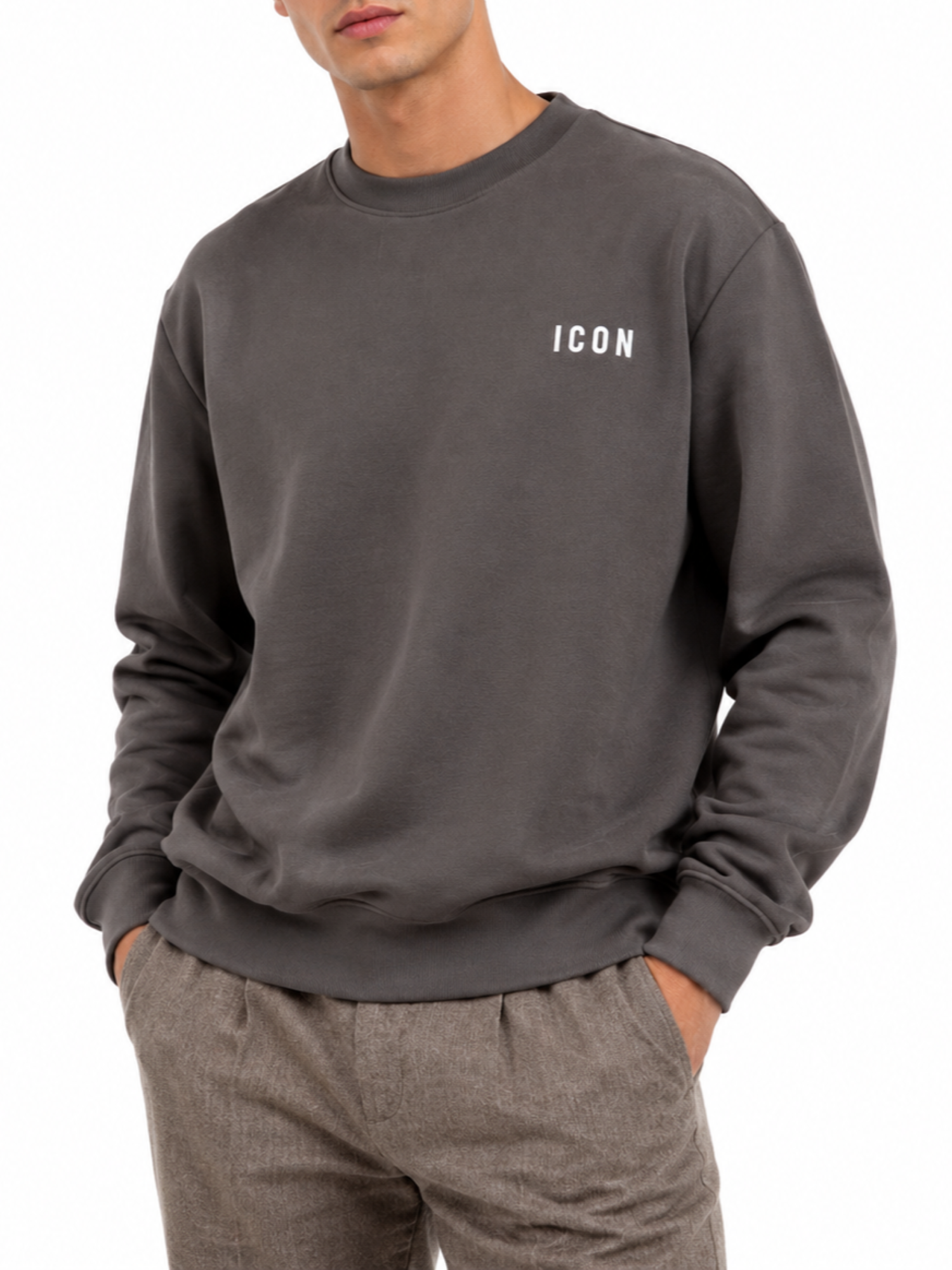 Icon felpa uomo in cotone con logo grigio IUPREF007 PIOMBO ICON 