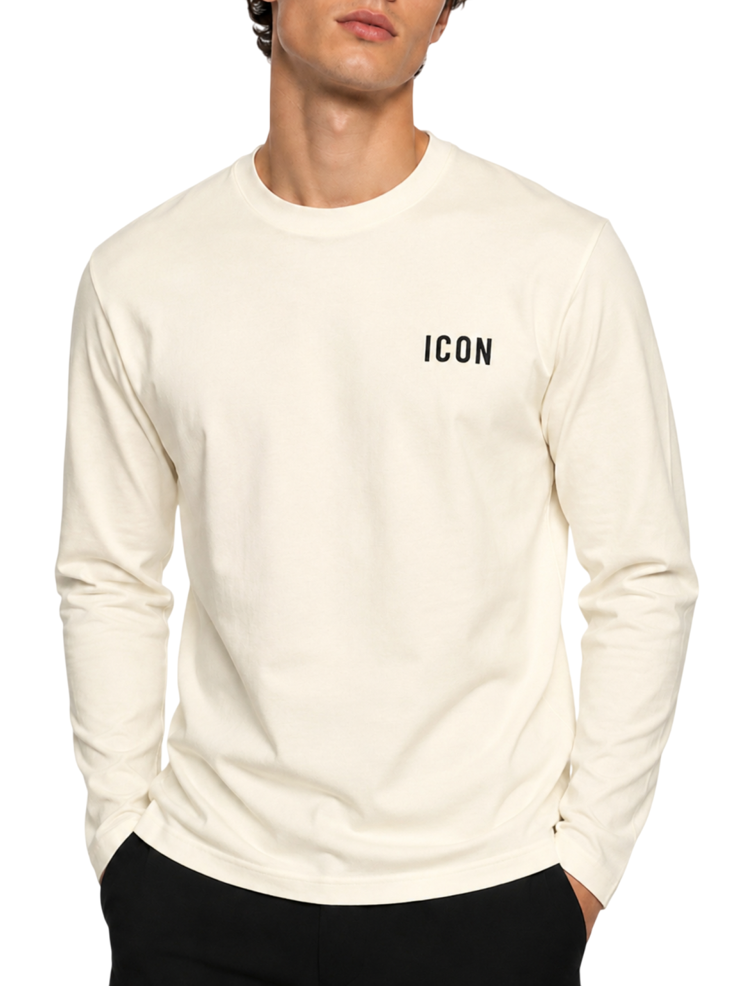 Icon T-shirt manica lunga uomo con ricamo logo panna IUPREM002 OFF WHITE ICON 