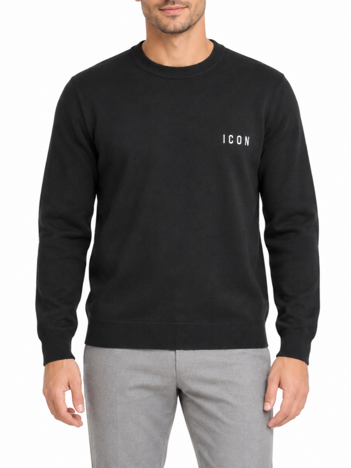 Icon maglia girocollo uomo con logo misto viscosa nero IUPREM003 NERO ICON 