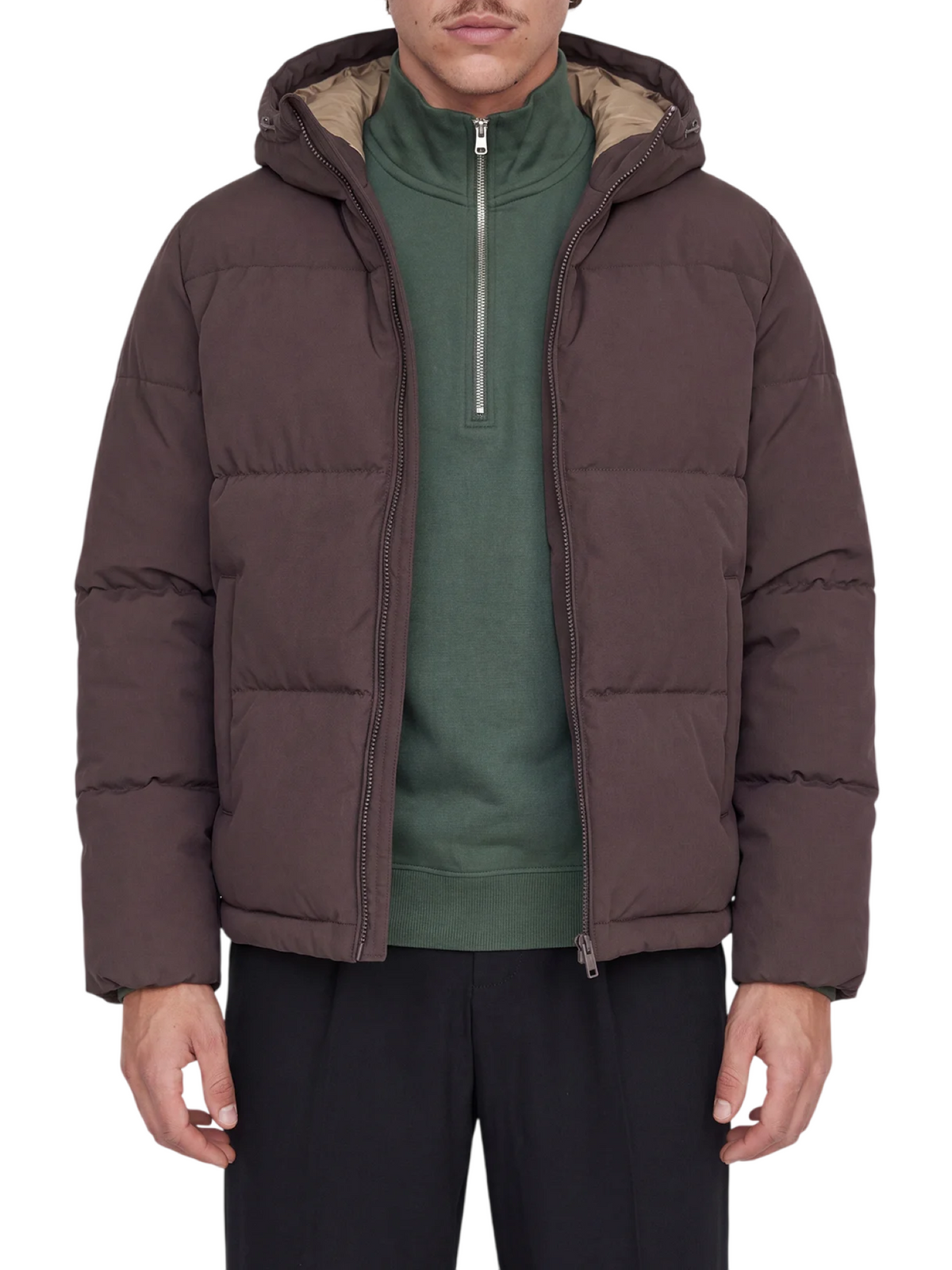 Jack&Jones piumino uomo trapuntato Galaxy con cappuccio marrone 12303930 JAVA JACK&JONES 