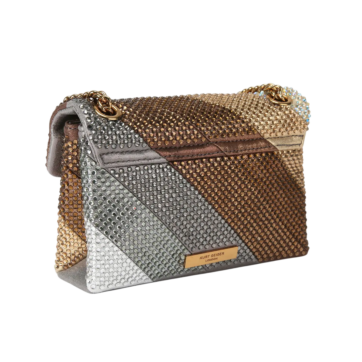 Kurt Geiger borsa Kensington colorblock con strass argento oro marrone 2051265609 METAL COMB KURT GEIGER 