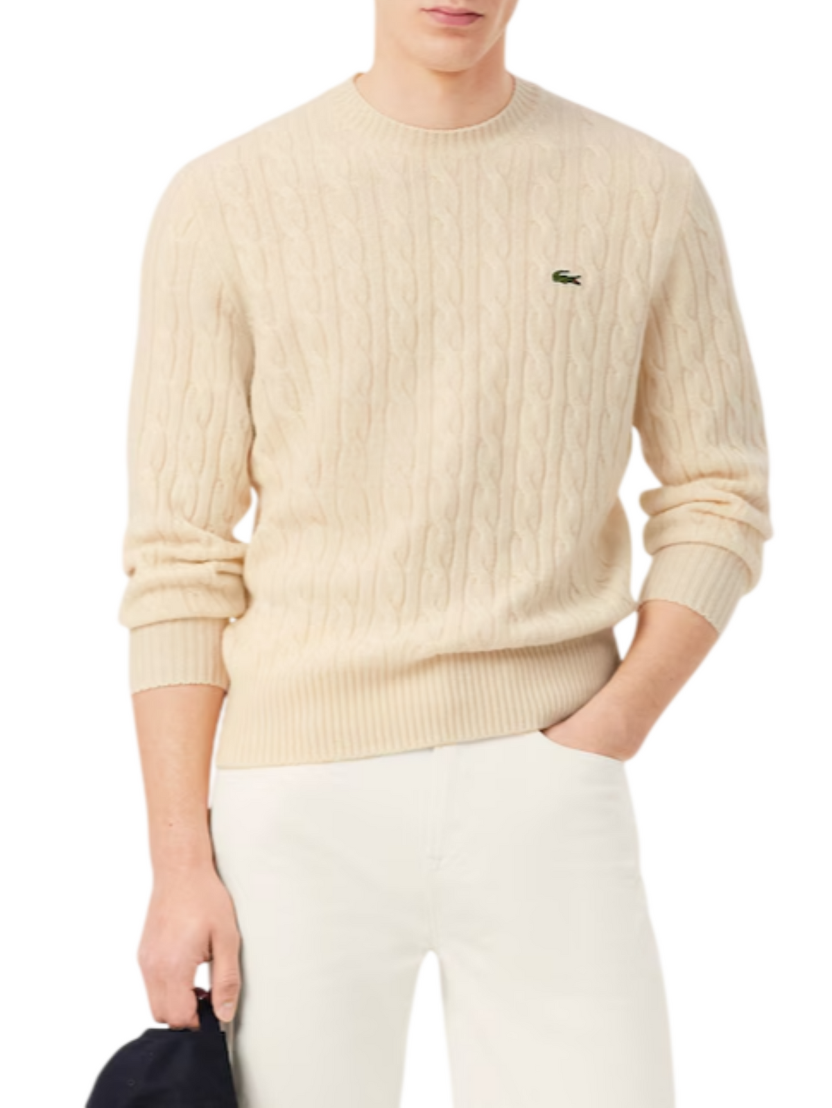 Lacoste maglia girocollo uomo in lana con trecce panna AH2924 XFJ LACOSTE 