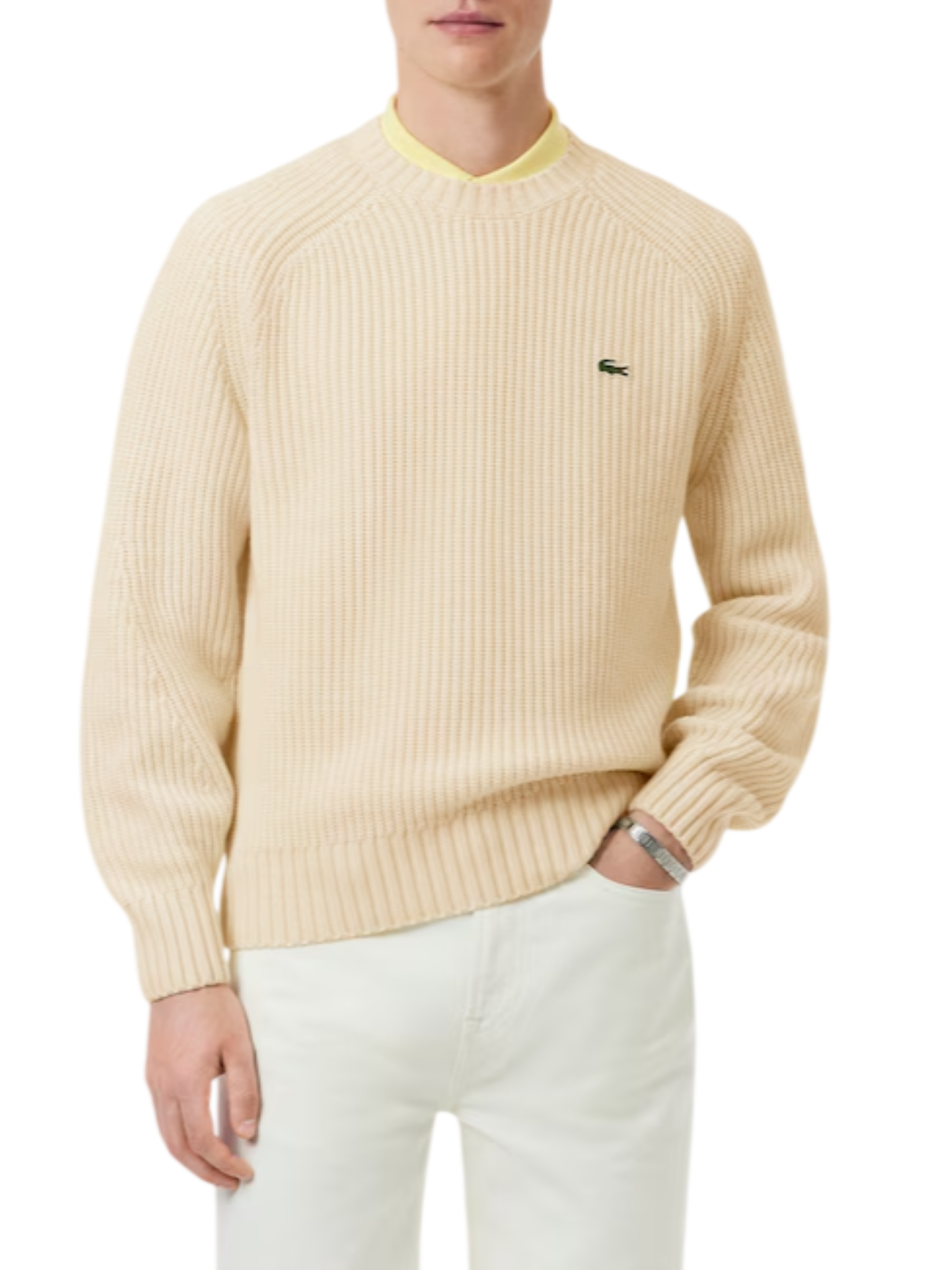 Lacoste maglia girocollo uomo in pura lana color crema AH3142 XFJ LACOSTE 