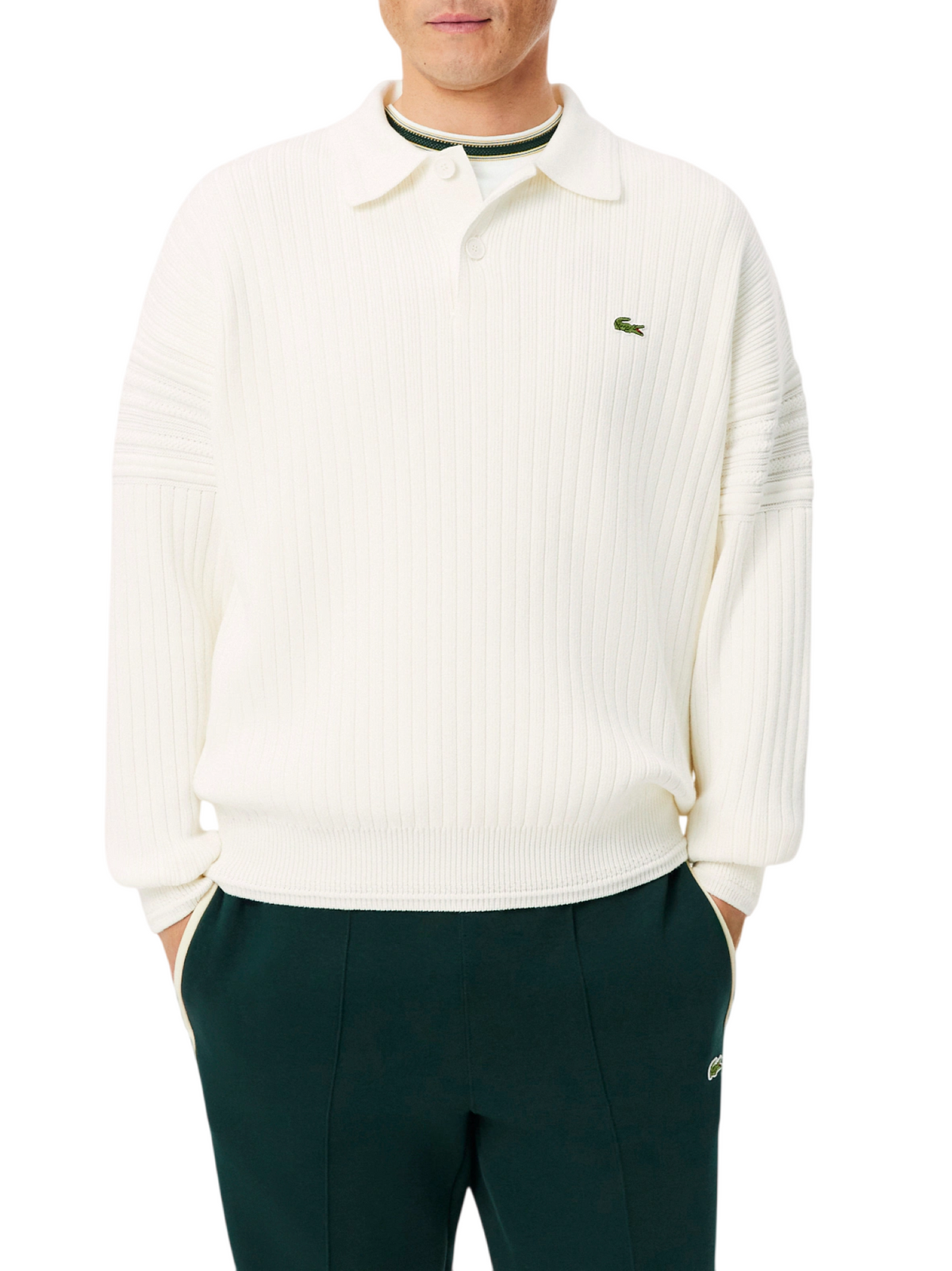 Lacoste polo in maglia uomo relaxed fit panna AH8574 70V LACOSTE 