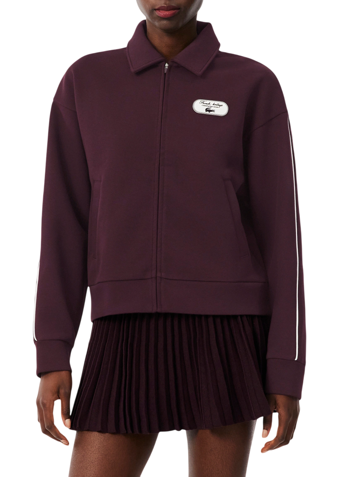 Lacoste felpa con zip donna in tessuto piquè borgogna SF6822 ZB5 LACOSTE 