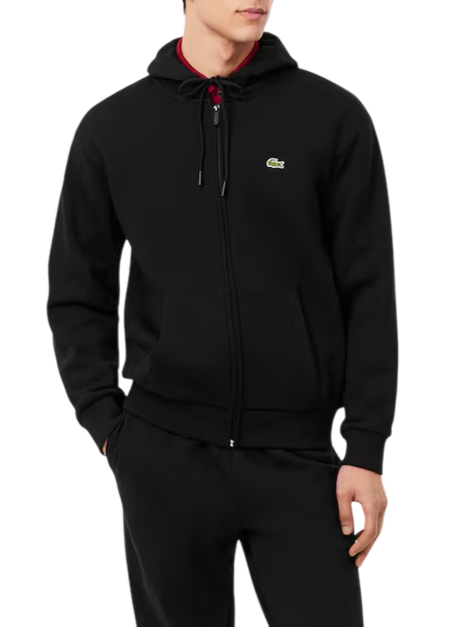 Lacoste felpa uomo con zip e cappuccio in cotone felpato nero SH8864 031 LACOSTE 