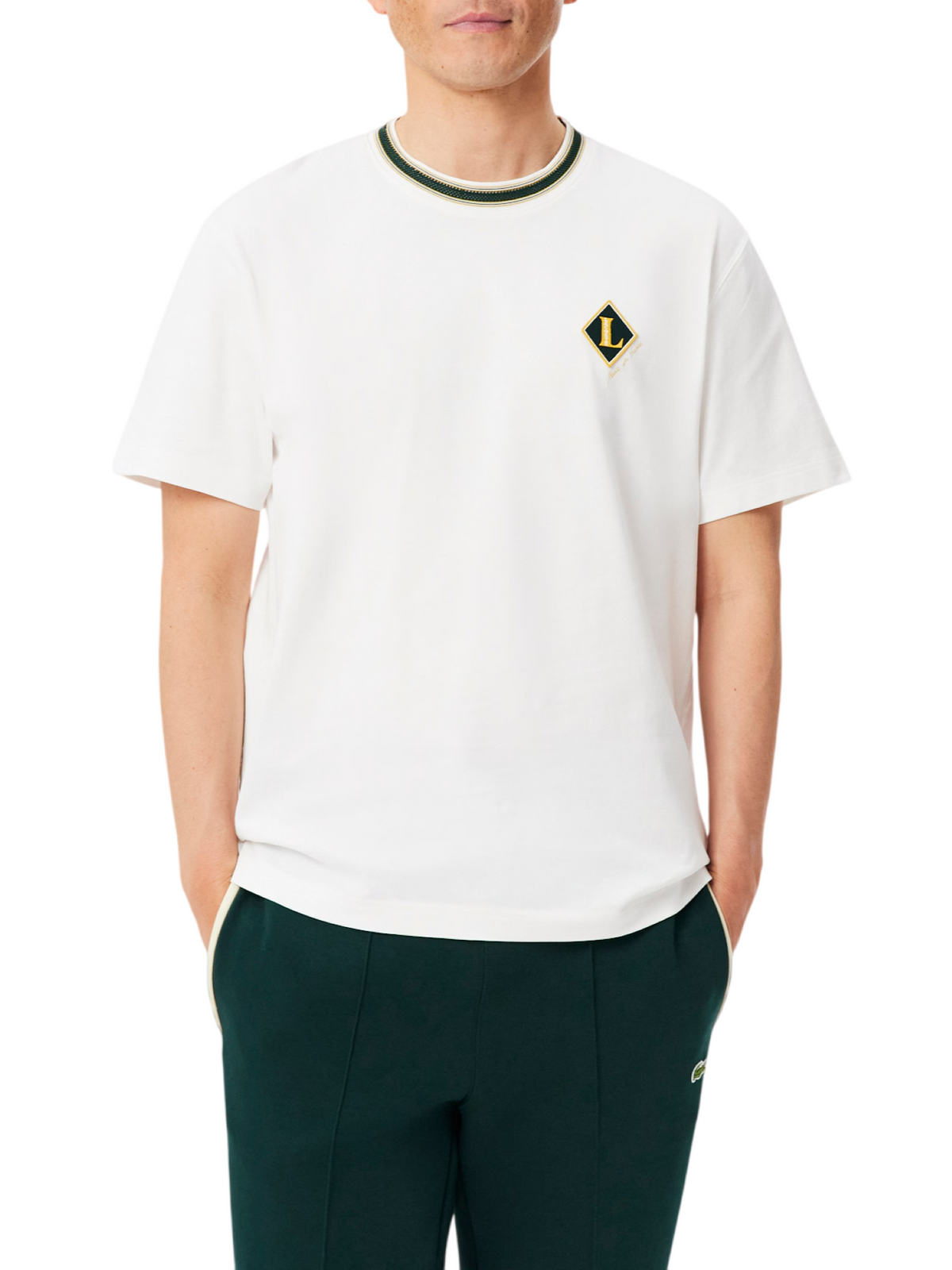 lacoste T-shirt manica corta uomo patch logo panna TH8611 70V LACOSTE 
