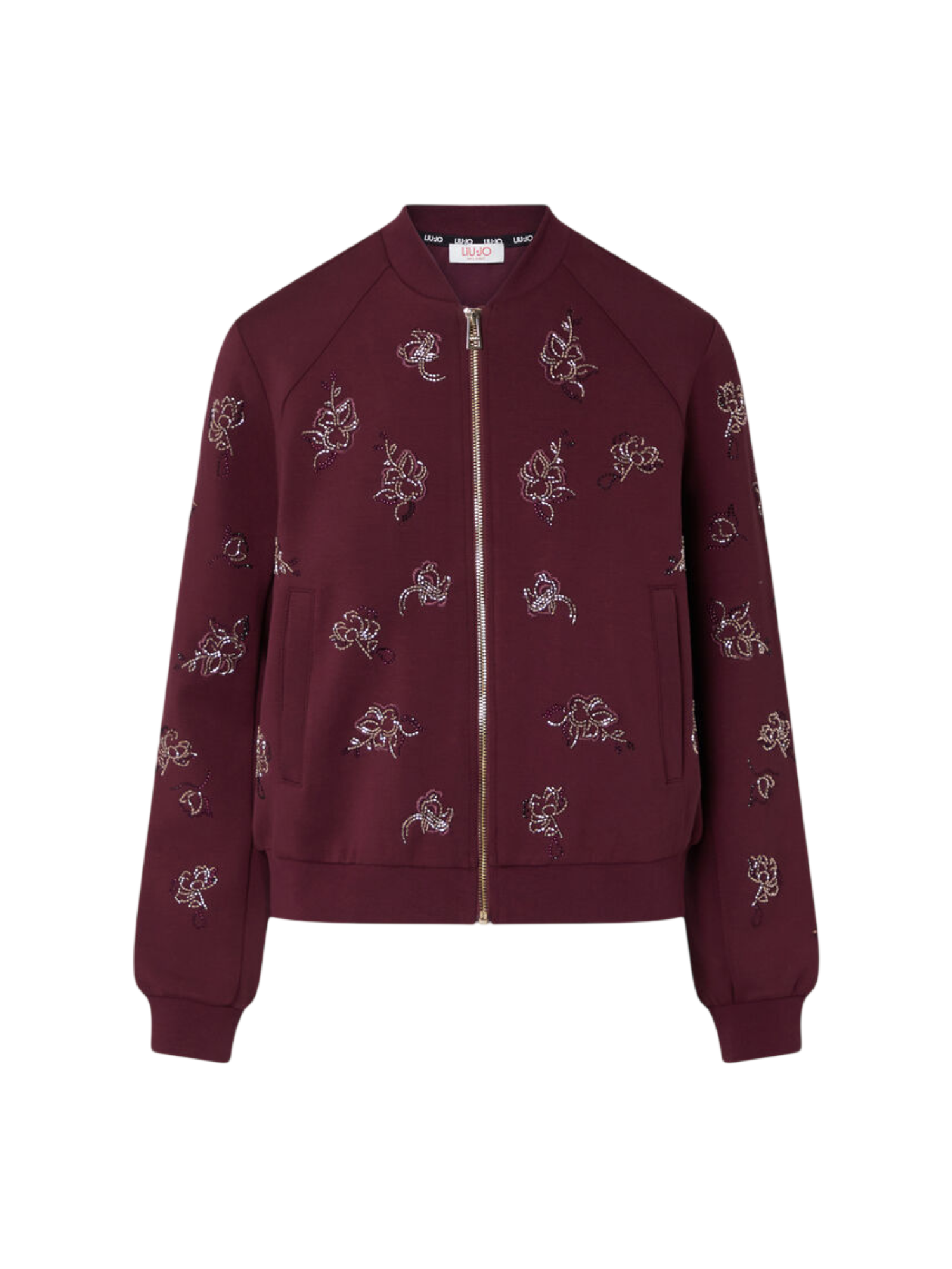 Liu Jo giacca con zip ricami floreali gioiello borgogna TF6133J3958 L9576 LIU JO 