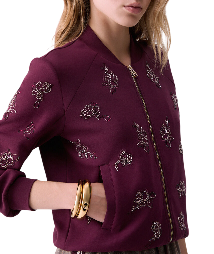 Liu Jo giacca con zip ricami floreali gioiello borgogna TF6133J3958 L9576 LIU JO 