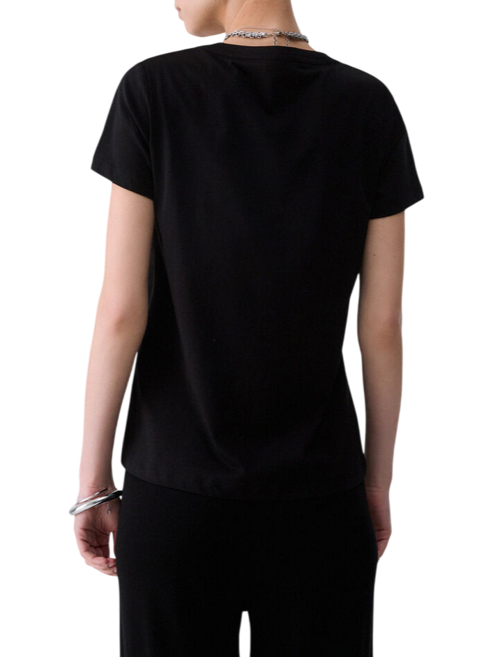 Liu Jo T-shirt donna manica corta con logo strass e ricami gioiello nero TF6242JS923 L9503 LIU JO 