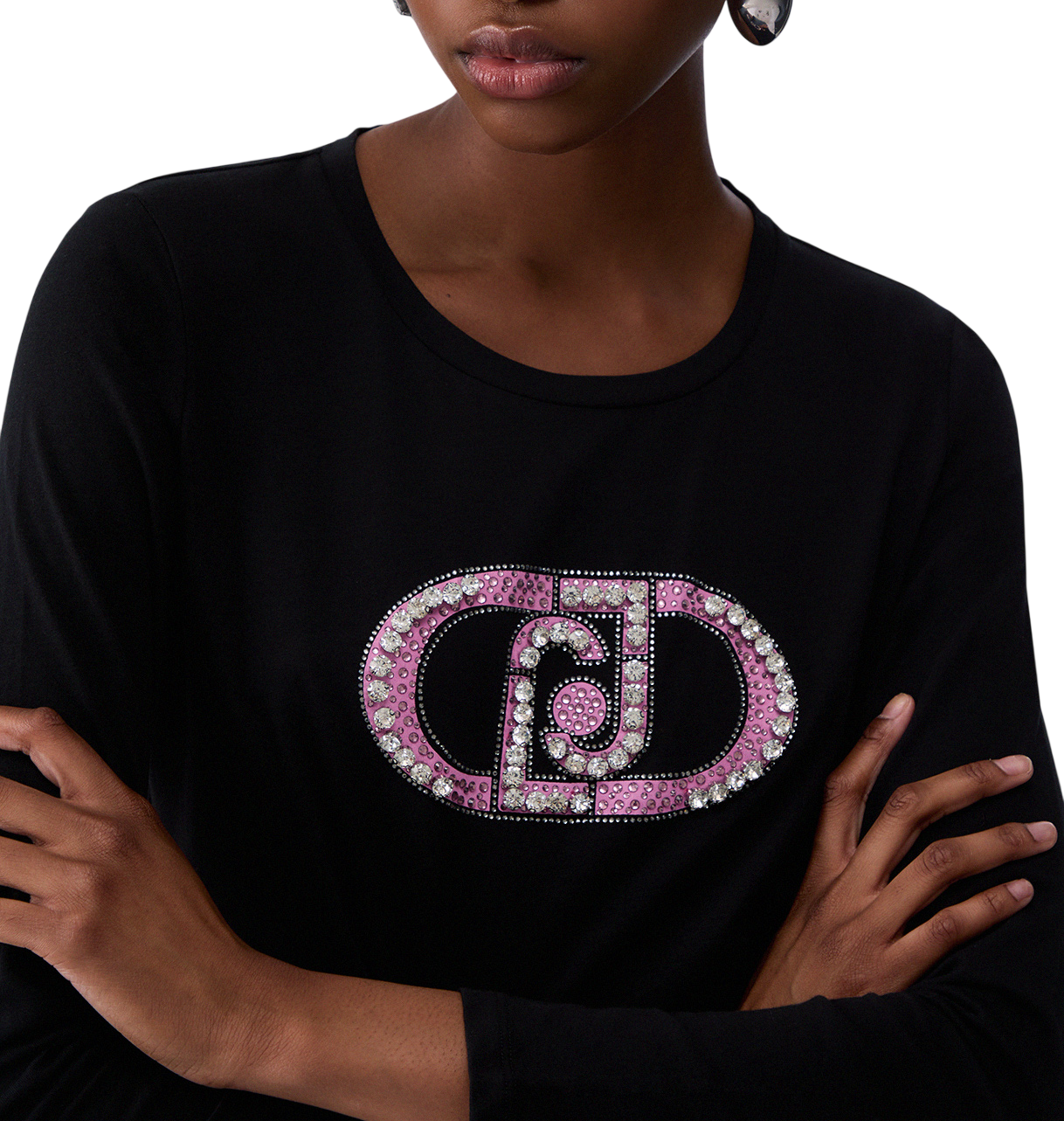 Liu Jo T-shirt manica lunga con logo gioiello nero rosa TF6245JS003 L9312 LIU JO 